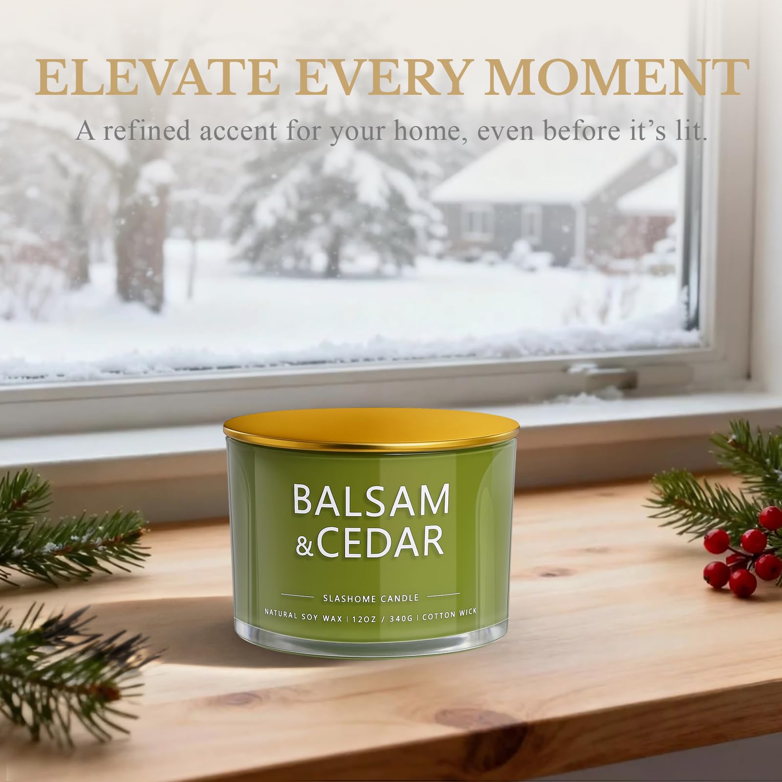Balsam Cedar Candle – 12oz Soy 3-Wick, 60+ Hour Burn | Luxury Holiday Gift
