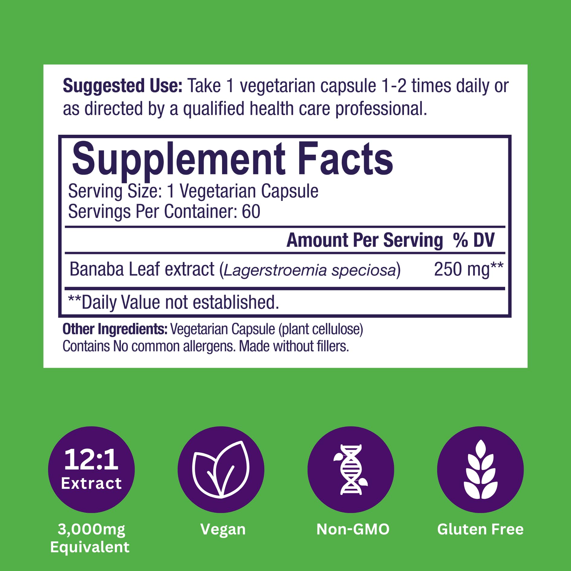Paradise Herbs Banaba Leaf 12:1 Extract – 250 mg, 60 Caps (Pack of 2)