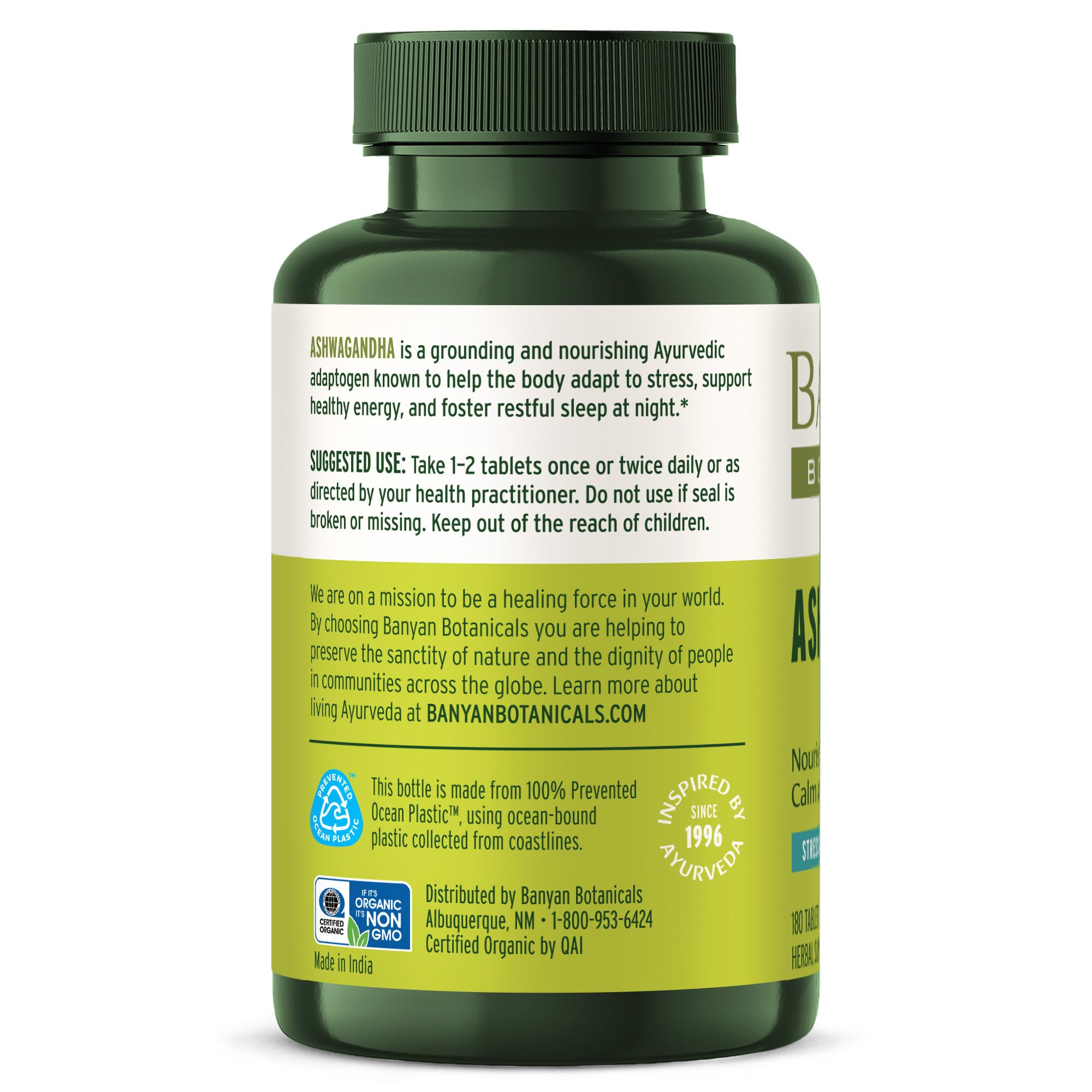 Banyan Botanicals Ashwagandha Tablets – Organic Ashwagandha Root, Non-GMO, Vegan – 180 Tablets