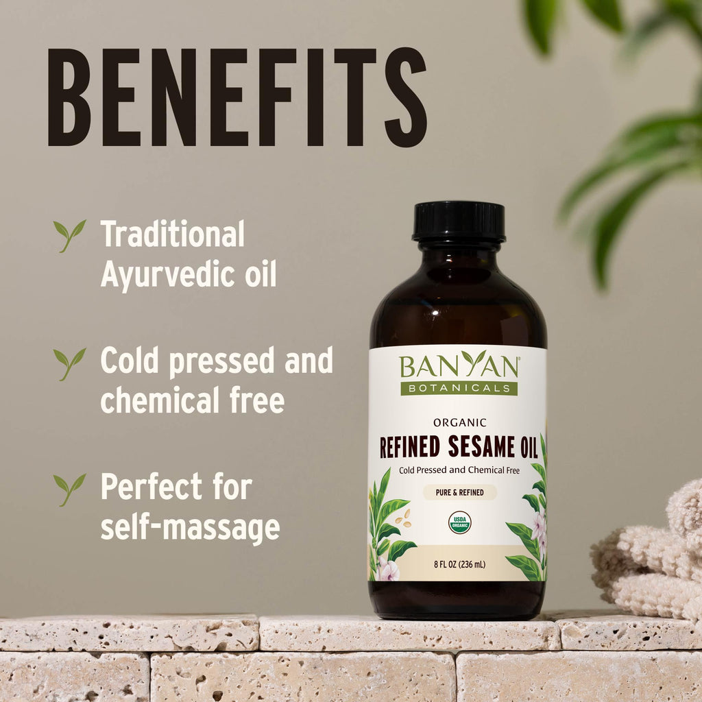 Banyan Botanicals Sesame Oil – Organic Refined 16 oz for Skin, Hair & Massage