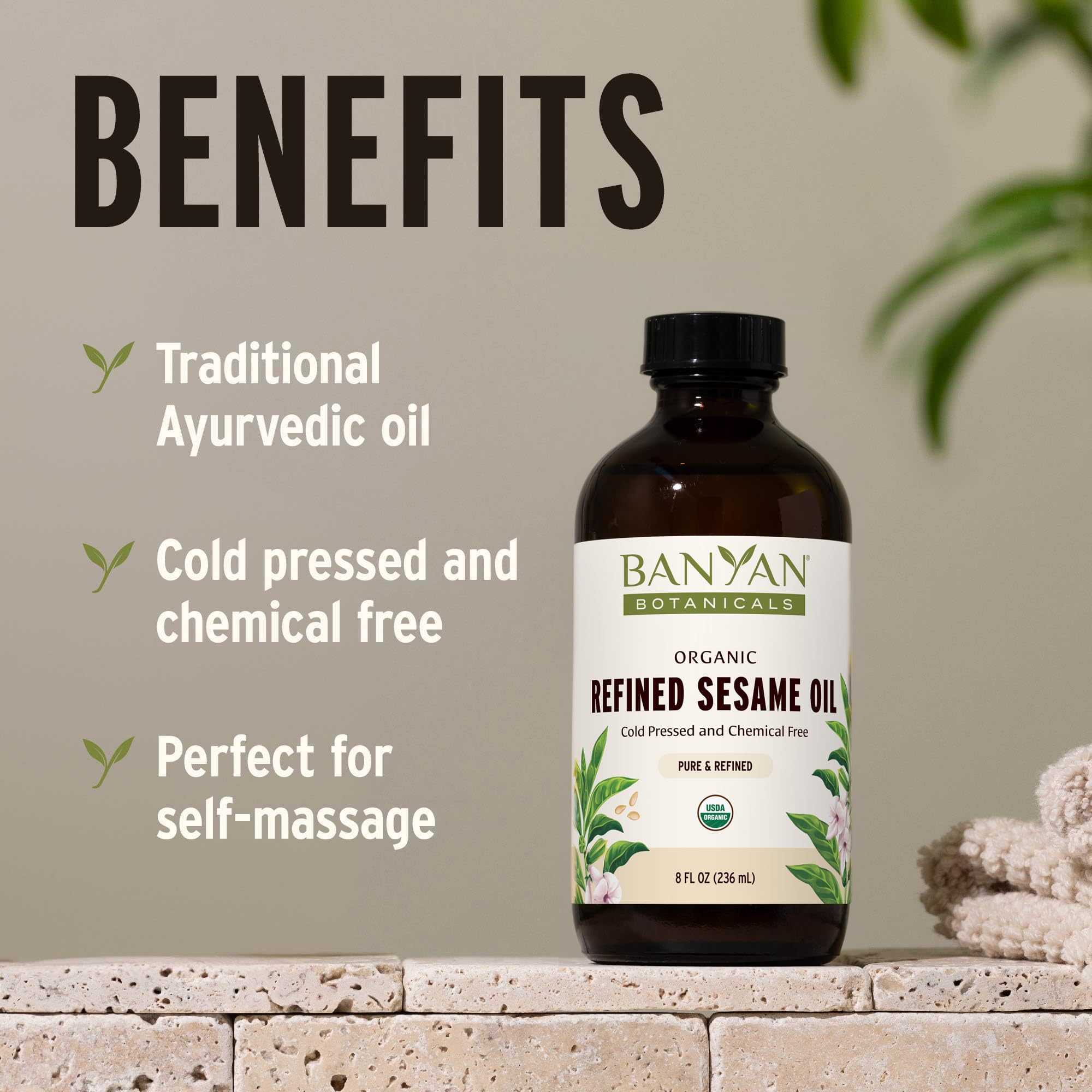 Banyan Botanicals Sesame Oil – Organic Refined 16 oz for Skin, Hair & Massage