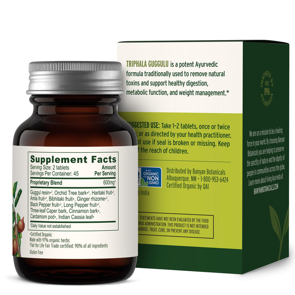 Banyan Botanicals Triphala Guggulu – Organic Triphala with Guggulu Resin | 90 Tablets – Vegan, Non-GMO