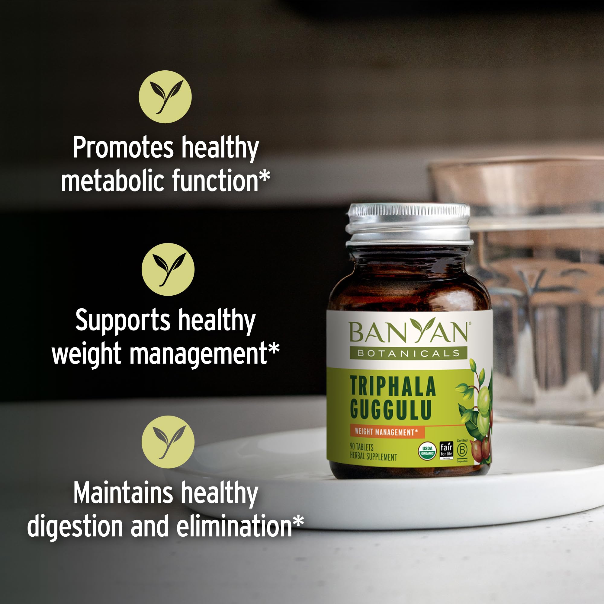 Banyan Botanicals Triphala Guggulu – Organic Triphala with Guggulu Resin | 90 Tablets – Vegan, Non-GMO