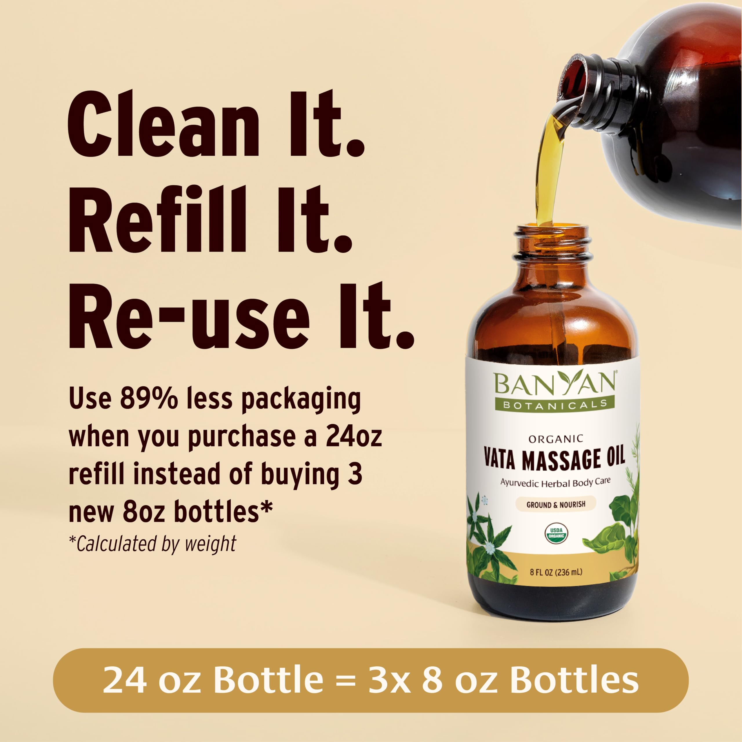 Banyan Botanicals Vata Massage Oil – Organic Ayurvedic Abhyanga Oil (8 oz)