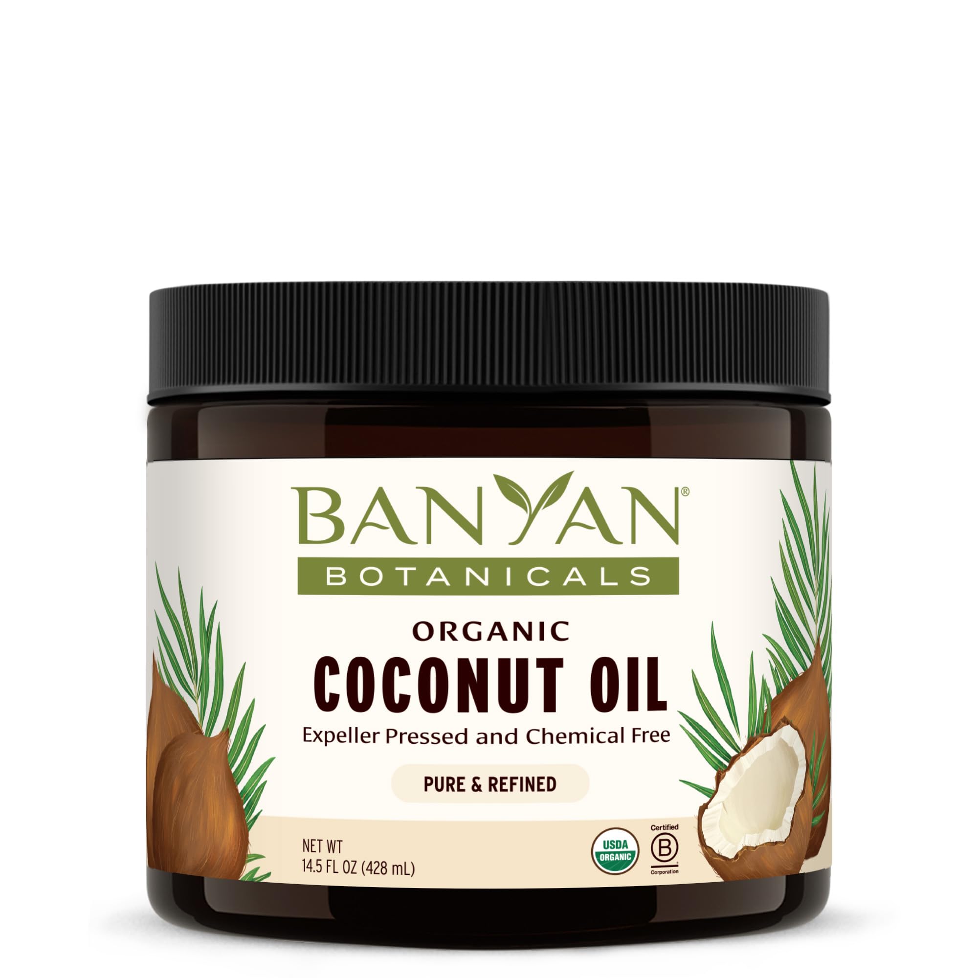 Banyan Botanicals Coconut Oil – Expeller Pressed Organic Coconut Oil for Skin, Hair & Massage – 14.5 oz