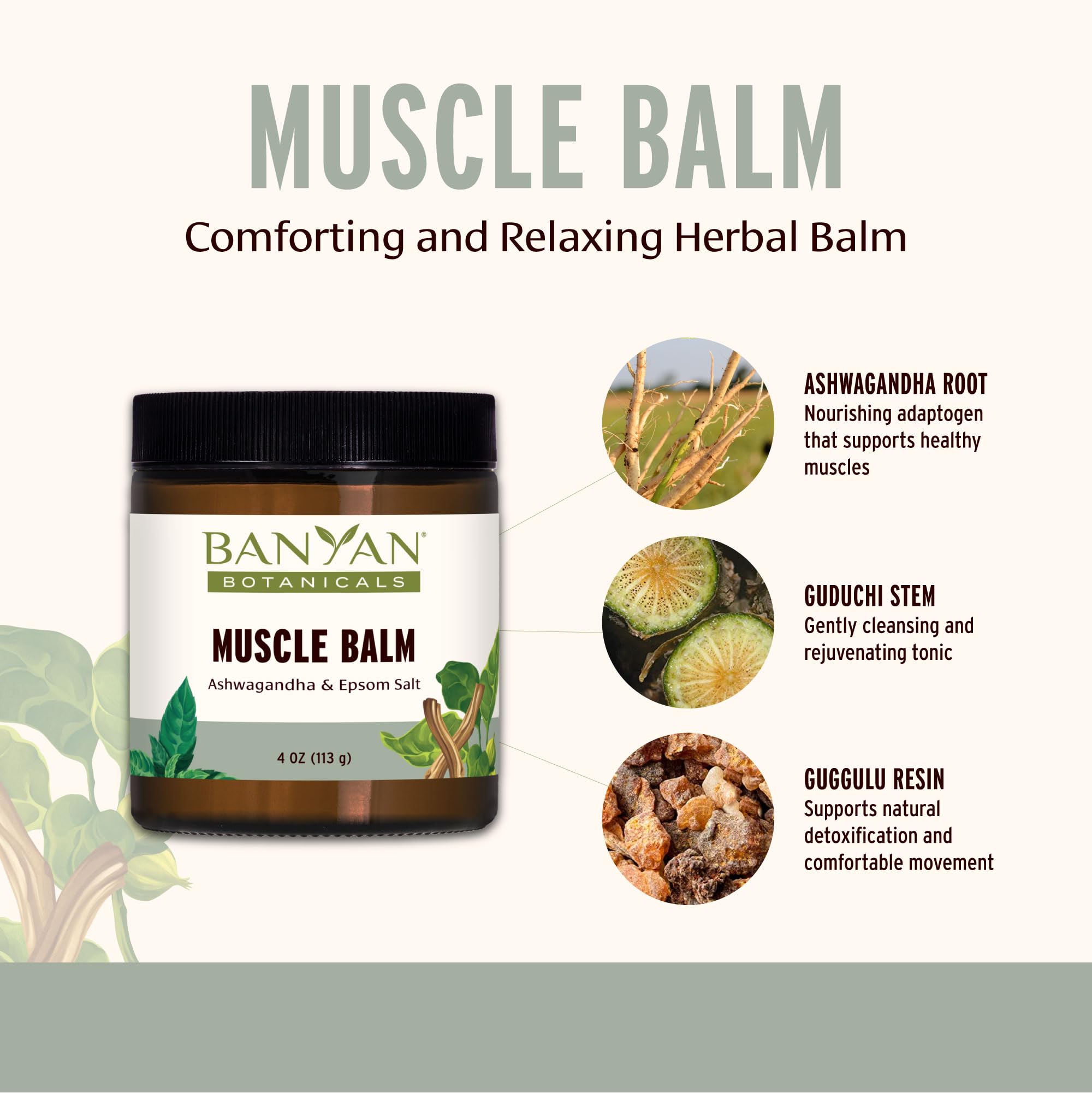 Banyan Botanicals Muscle Balm – Organic Ashwagandha & Epsom Salt 4oz