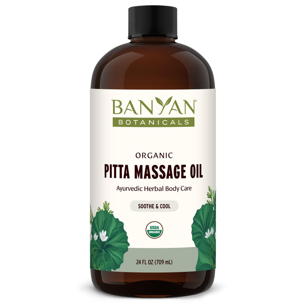 Banyan Botanicals Pitta Massage Oil – Ayurvedic Abhyanga with Gotu Kola & Guduchi | 24 oz