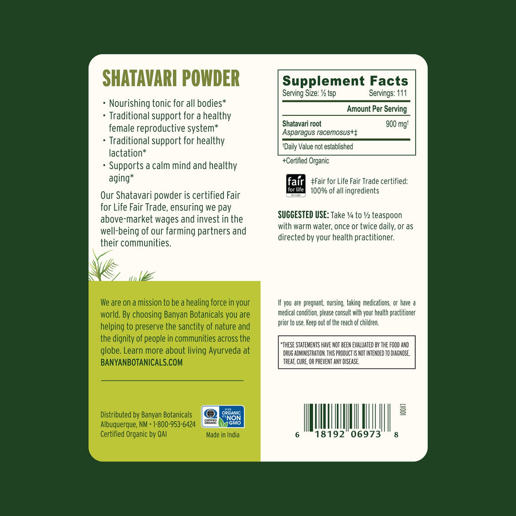 Banyan Botanicals Shatavari Powder – Organic Shatavari Root Powder | Adaptogen