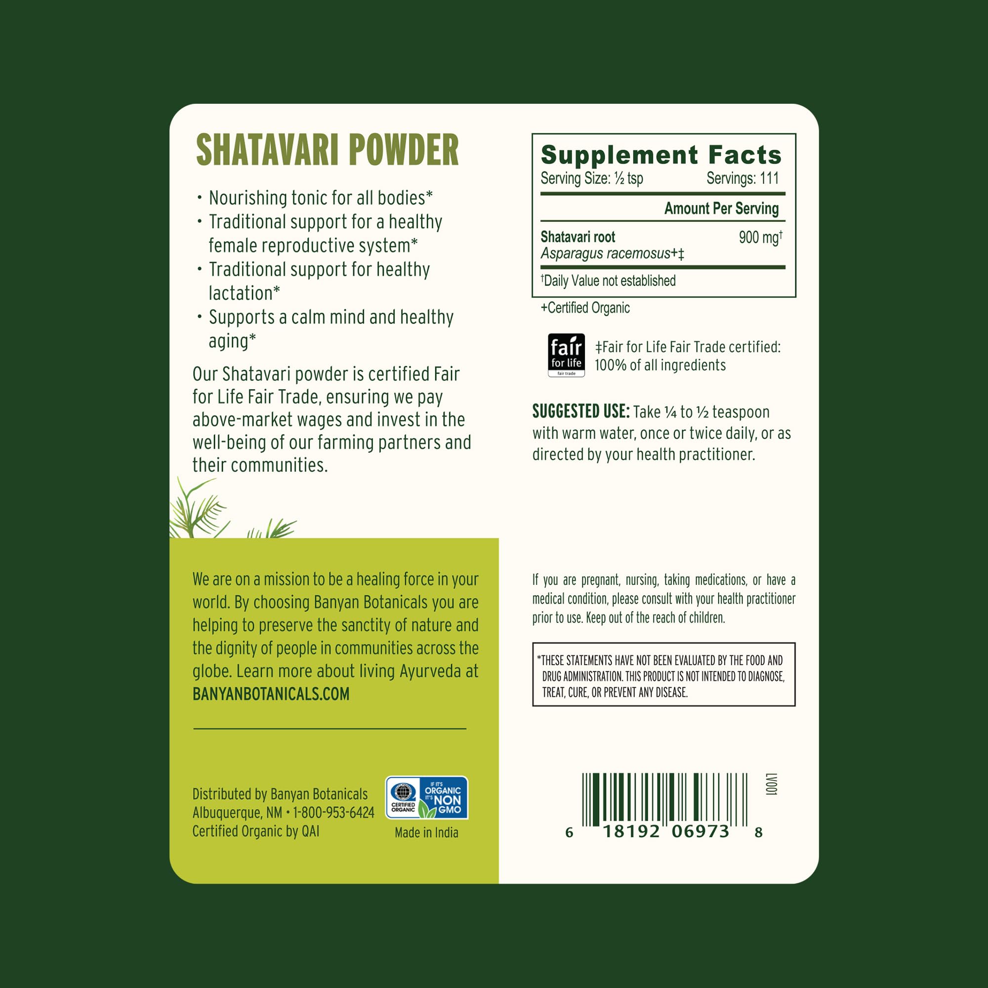 Banyan Botanicals Shatavari Powder – Organic Shatavari Root Powder | Adaptogen