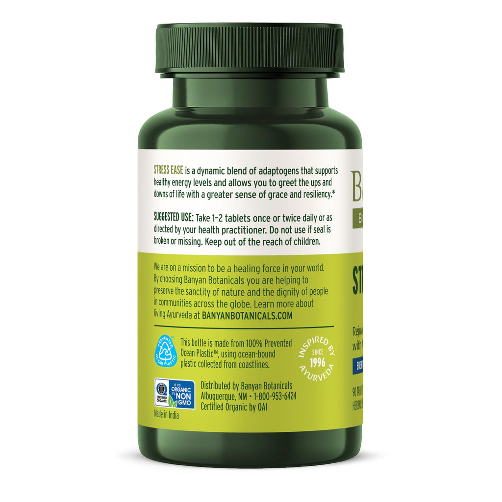 Banyan Botanicals Stress Ease – Organic Ashwagandha Adaptogen, 90 Tablets – Vegan, Non-GMO