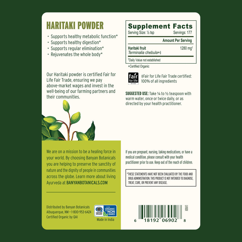 Banyan Botanicals Haritaki Powder – Organic Terminalia chebula for Digestion (½ lb)