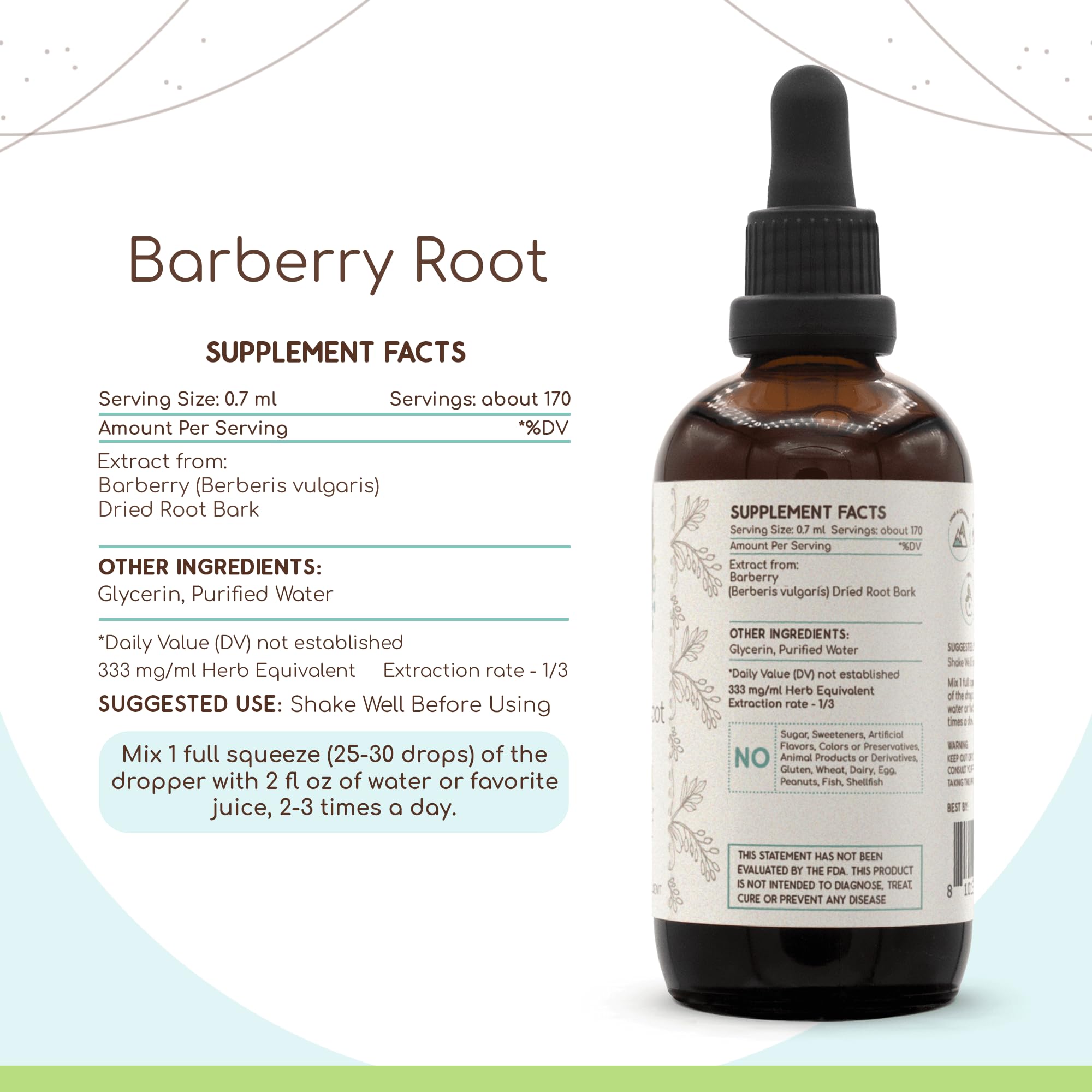 Barberry Root B120 Alcohol-Free Herbal Extract Tincture - Berberis Vulgaris 4 fl oz | Herbera
