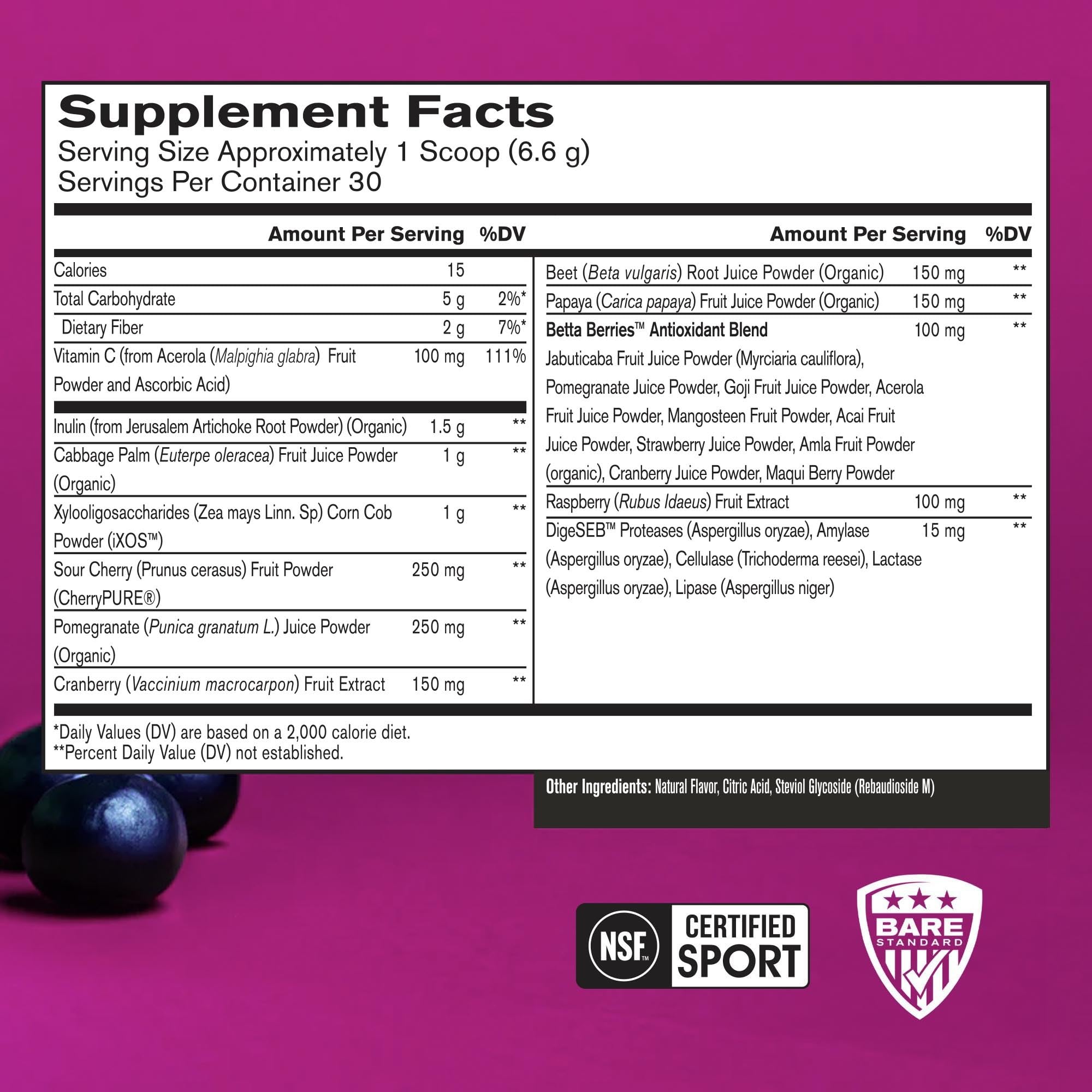 BARE PERFORMANCE NUTRITION Strong Reds Superfood Powder – Digestive Enzymes, Antioxidants, Energy | 30 Servings