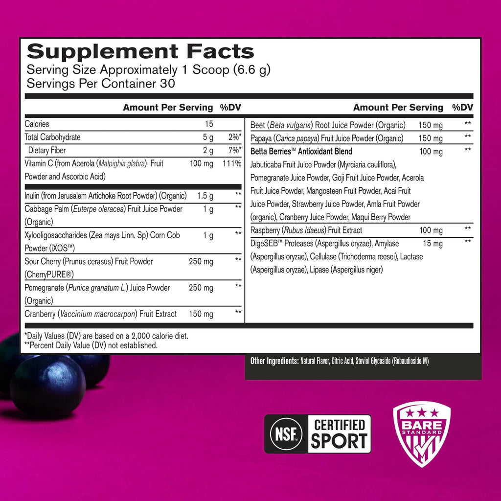 BARE PERFORMANCE NUTRITION Strong Reds Superfood Powder – Digestive Enzymes, Antioxidants, Energy | 30 Servings