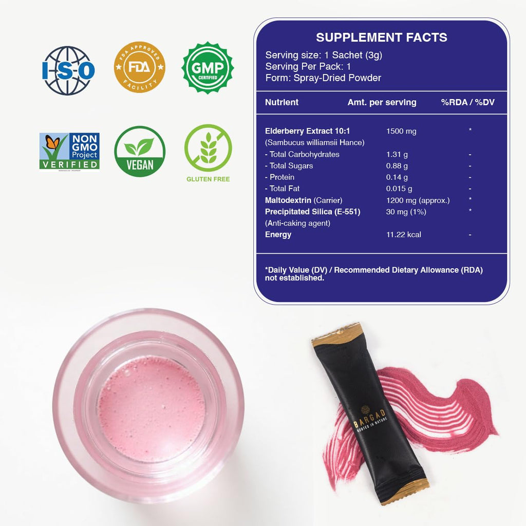 Bargad Elderberry Juice Powder – Immune Support, 100% Natural & Vegan | 30 Sachets