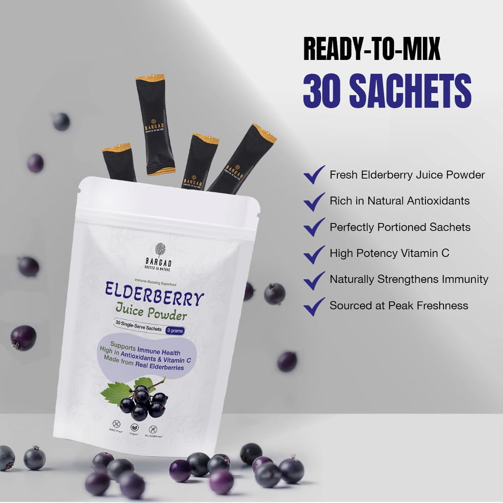 Bargad Elderberry Juice Powder – Immune Support, 100% Natural & Vegan | 30 Sachets