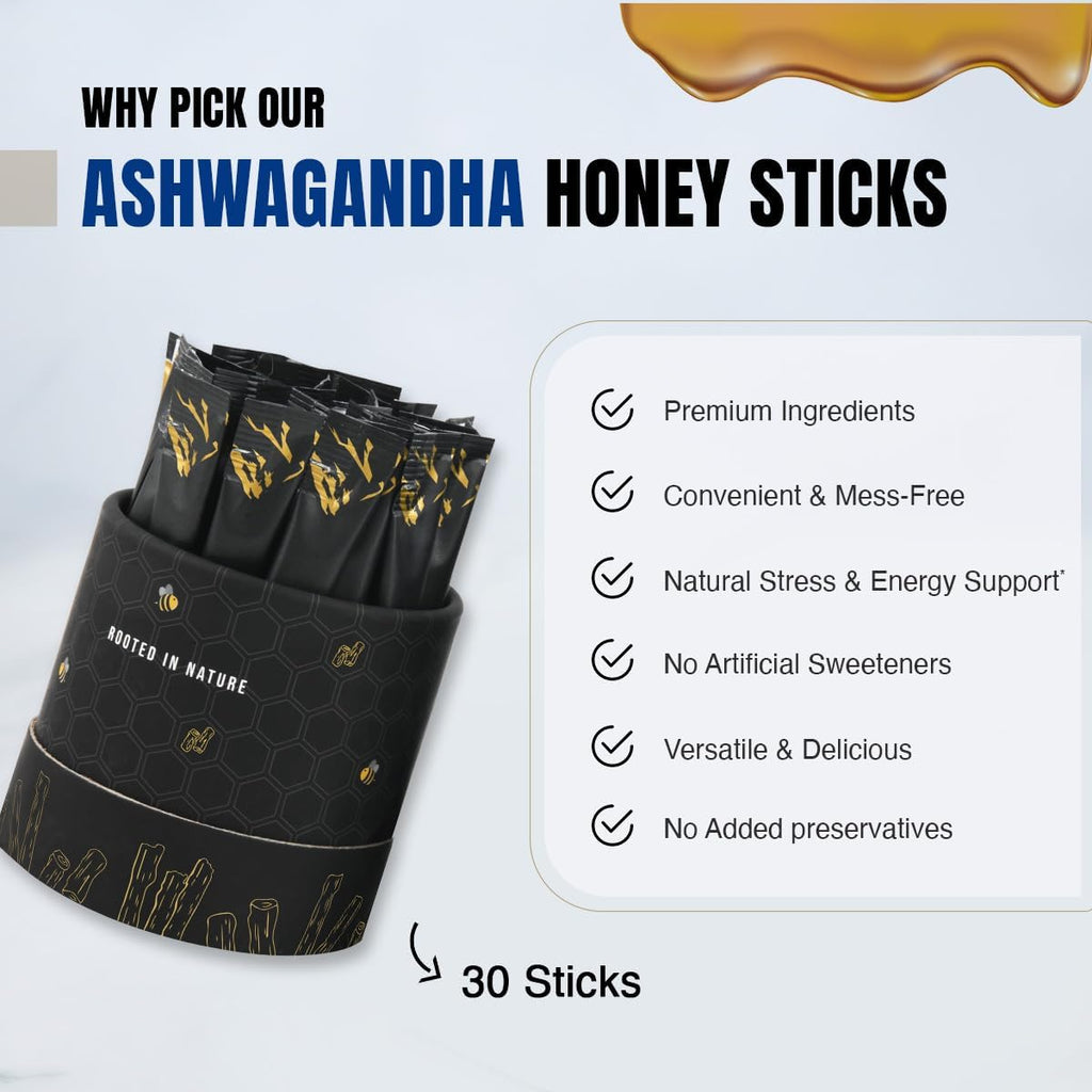 Bargad KSM-66 Ashwagandha Honey Sticks | 400mg Adaptogenic Support | Relaxation, Sleep, Focus & Energy | Premium Organic Honey | 30 Count
