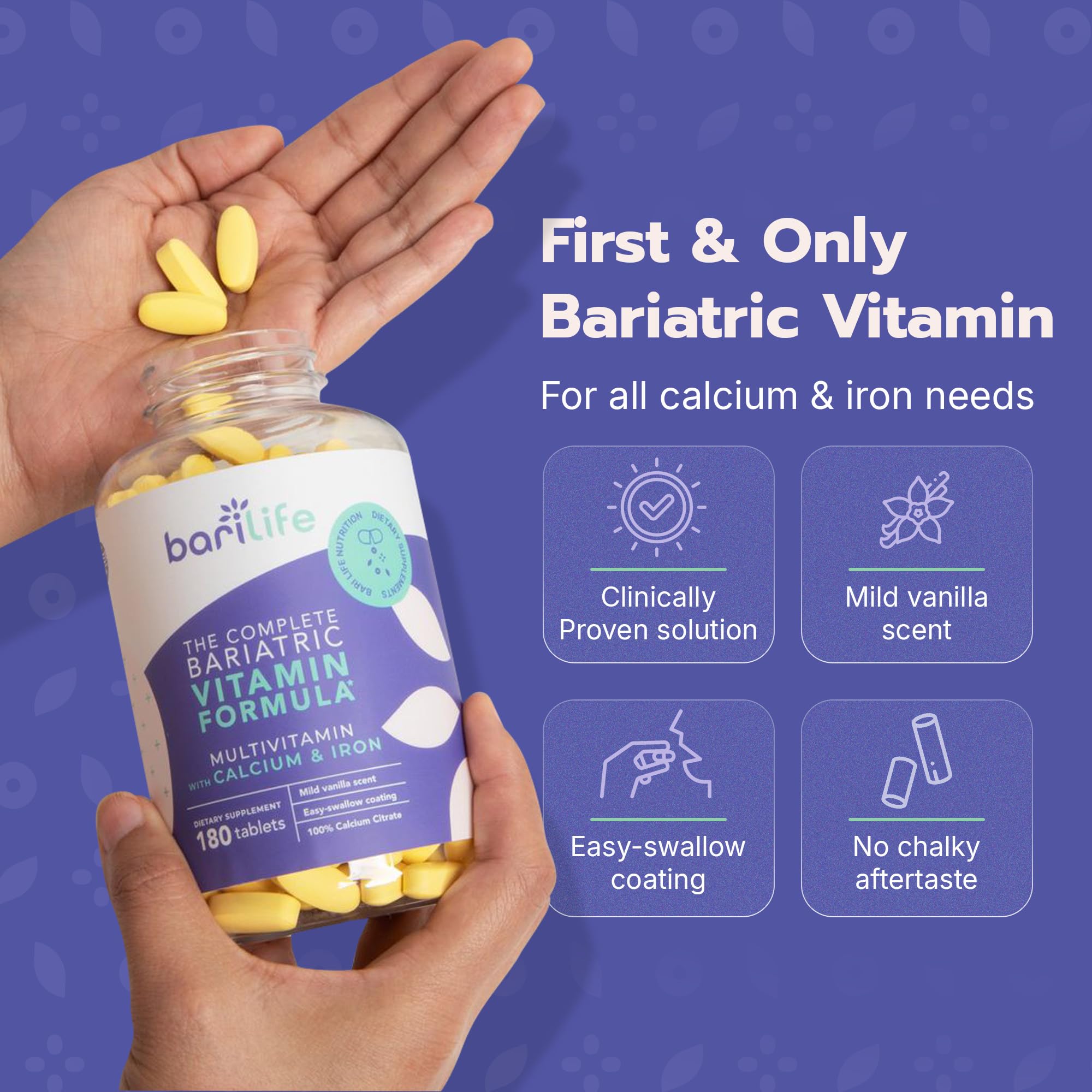 Bari Life Complete Bariatric Multivitamin - Non-Chewable Tablet with Calcium Citrate & Iron (180 Tablets)