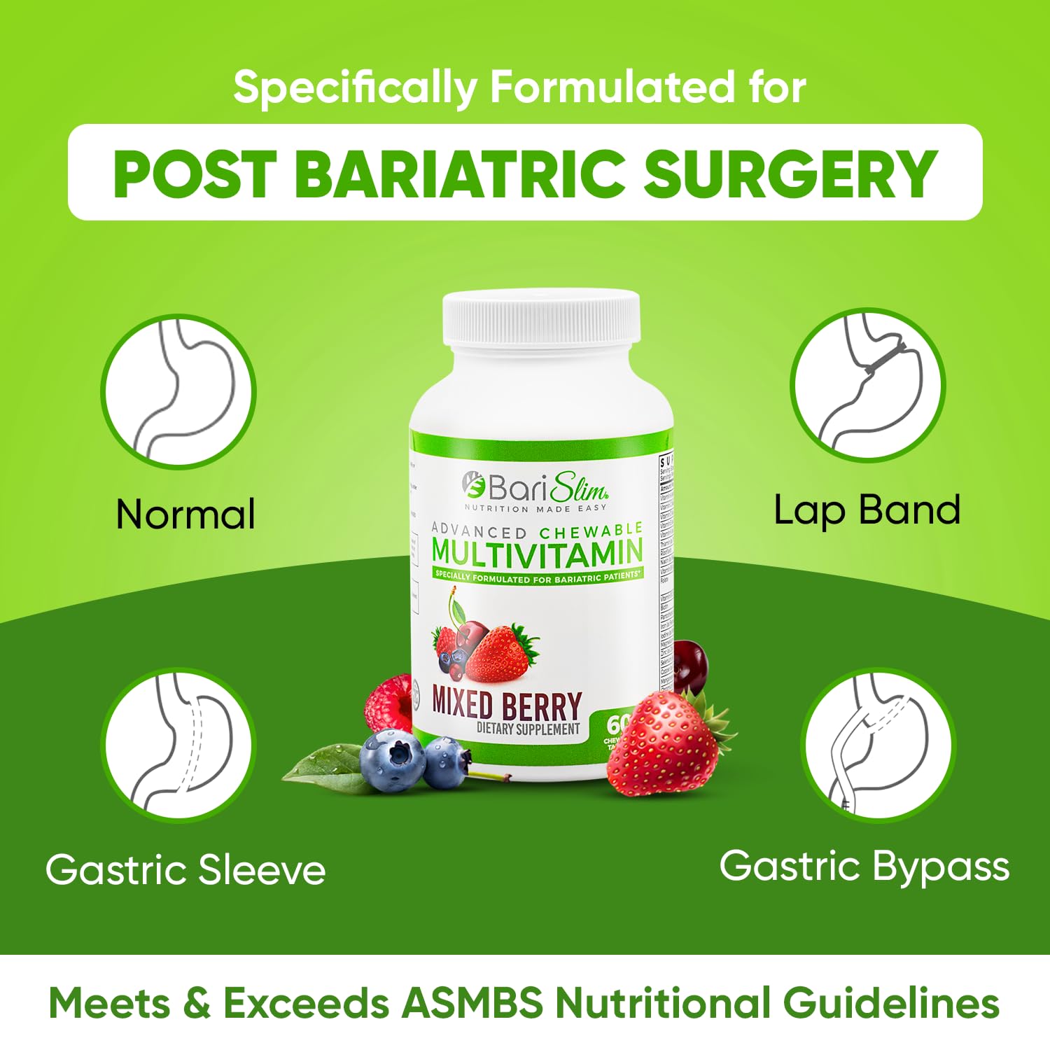 BariSlim Advanced Chewable Bariatric Multivitamin – Post-Bariatric Nutrition (Mixed Berry, 60 Count)