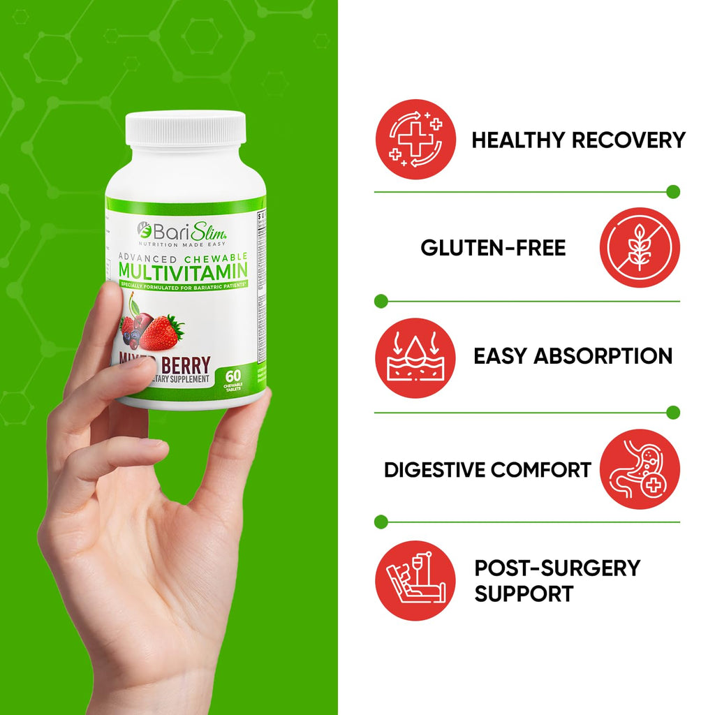 BariSlim Advanced Chewable Bariatric Multivitamin – Post-Bariatric Nutrition (Mixed Berry, 60 Count)