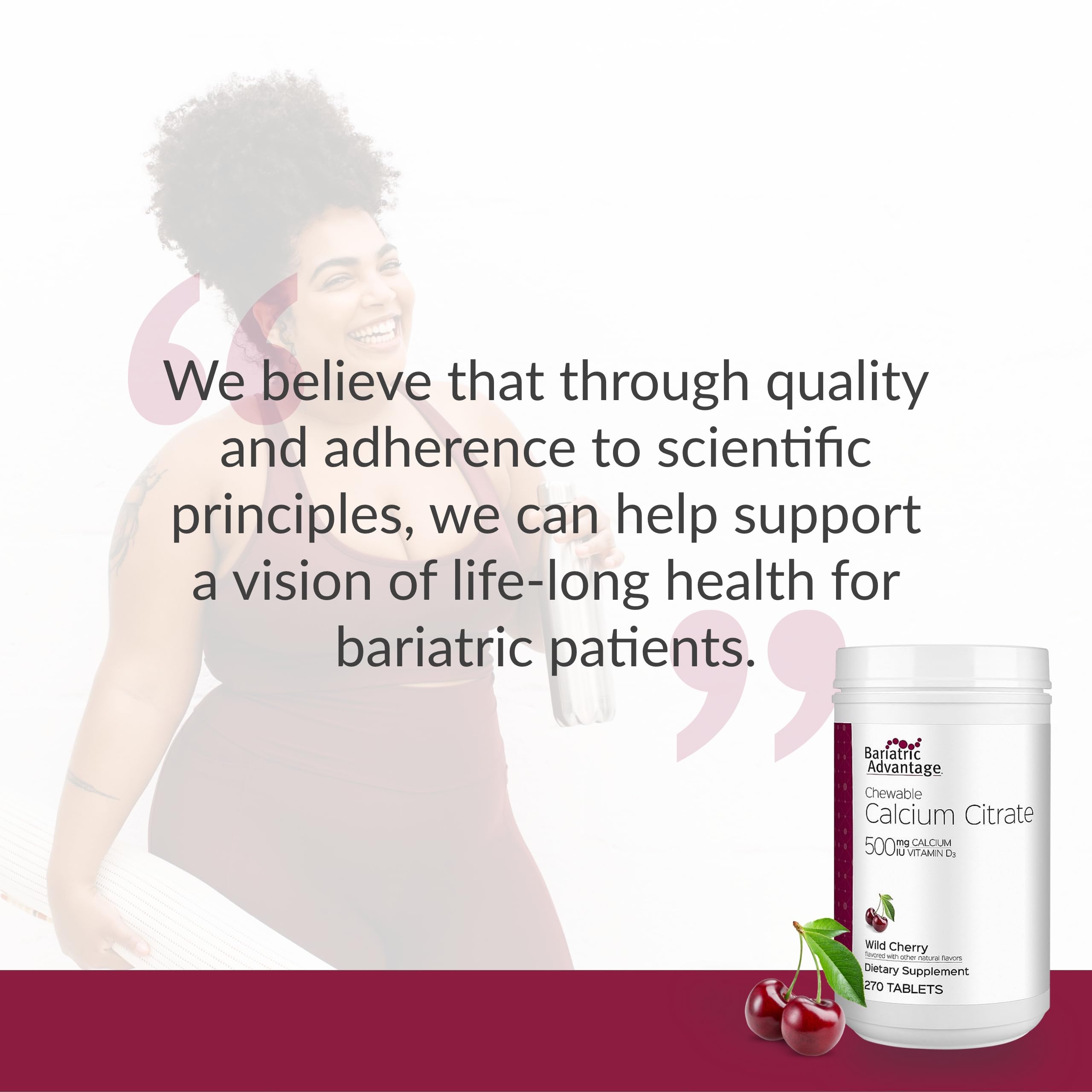 Bariatric Advantage Calcium Citrate Chewable 500mg with Vitamin D3 – Wild Cherry, 270 Count