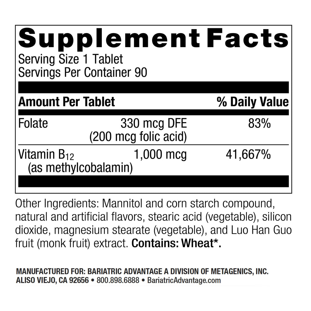 Bariatric Advantage B-12 Speedy Melts: 1000 mcg B12 + 200 mcg Folate