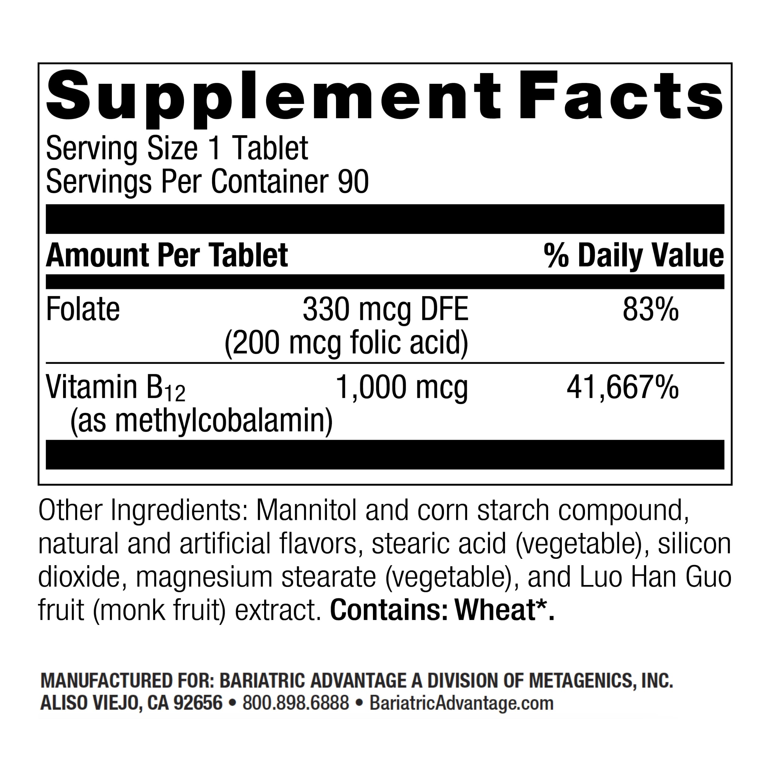 Bariatric Advantage B-12 Speedy Melts: 1000 mcg B12 + 200 mcg Folate