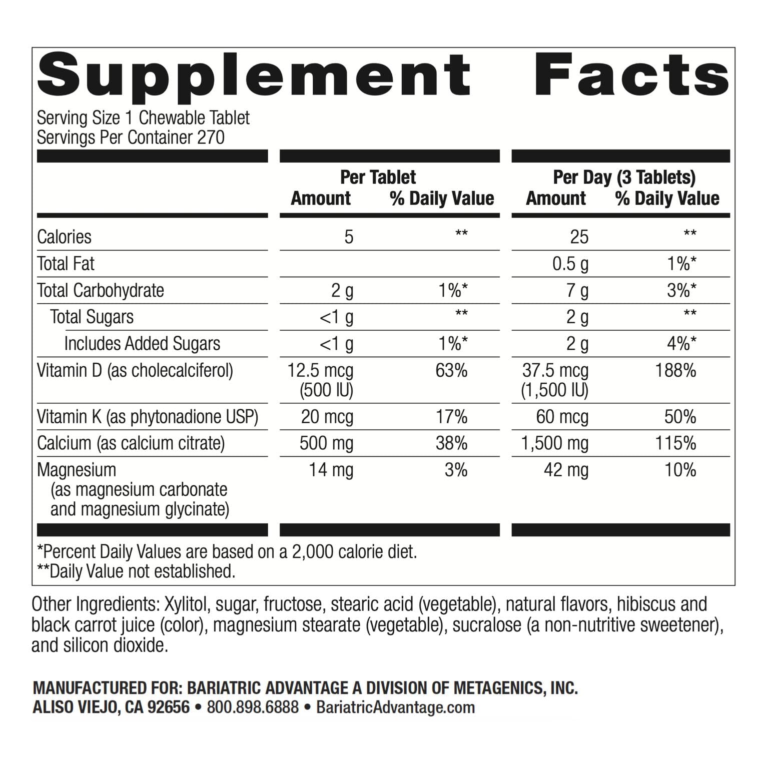 Bariatric Advantage Calcium Citrate Chewable 500 mg – Cinnamon | 270 Count – Post-Surgery Bariatric Calcium Supplement
