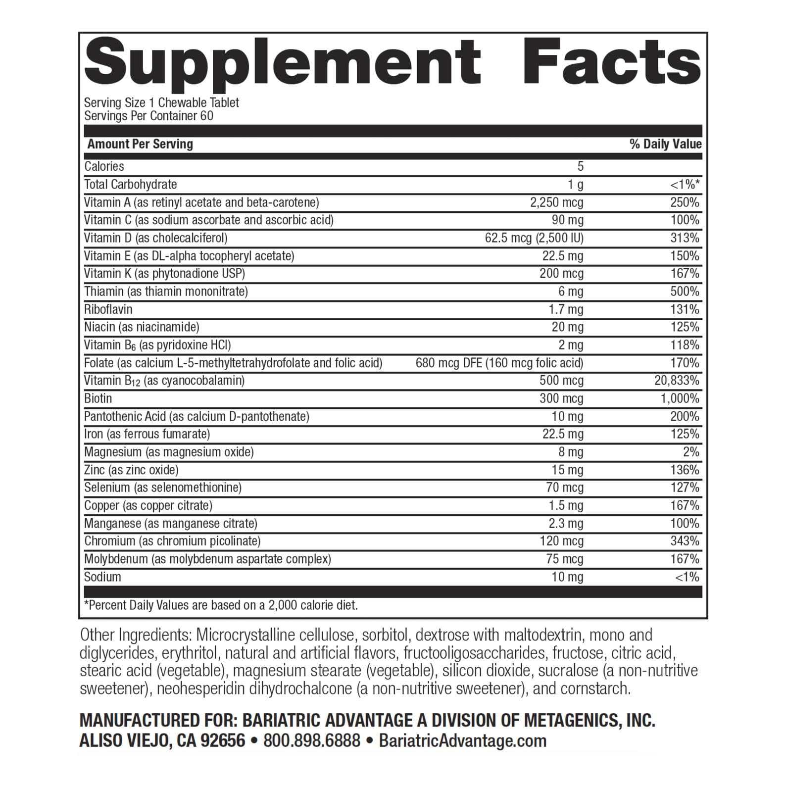 Bariatric Advantage ADEK with Iron – High Potency Chewable Multivitamin (60 Tablets) – Tropical Fruit