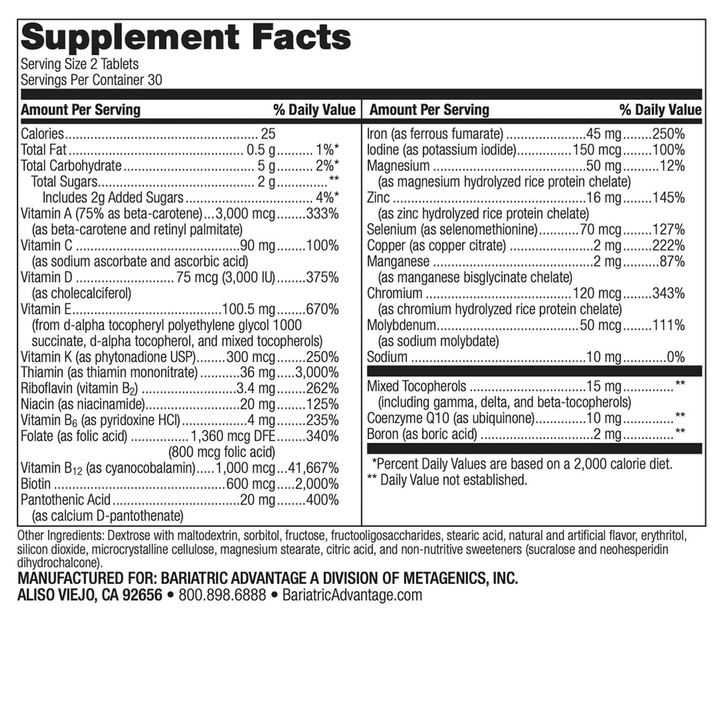 Bariatric Advantage Chewable Advanced Multi EA – High Potency Daily Multivitamin with Iron for Bariatric Surgery Patients – Strawberry Flavor – 60 Count