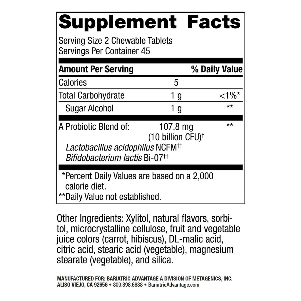Bariatric Advantage FloraVantage Probiotic – 10B CFUs, Grape Flavor, 90 Count