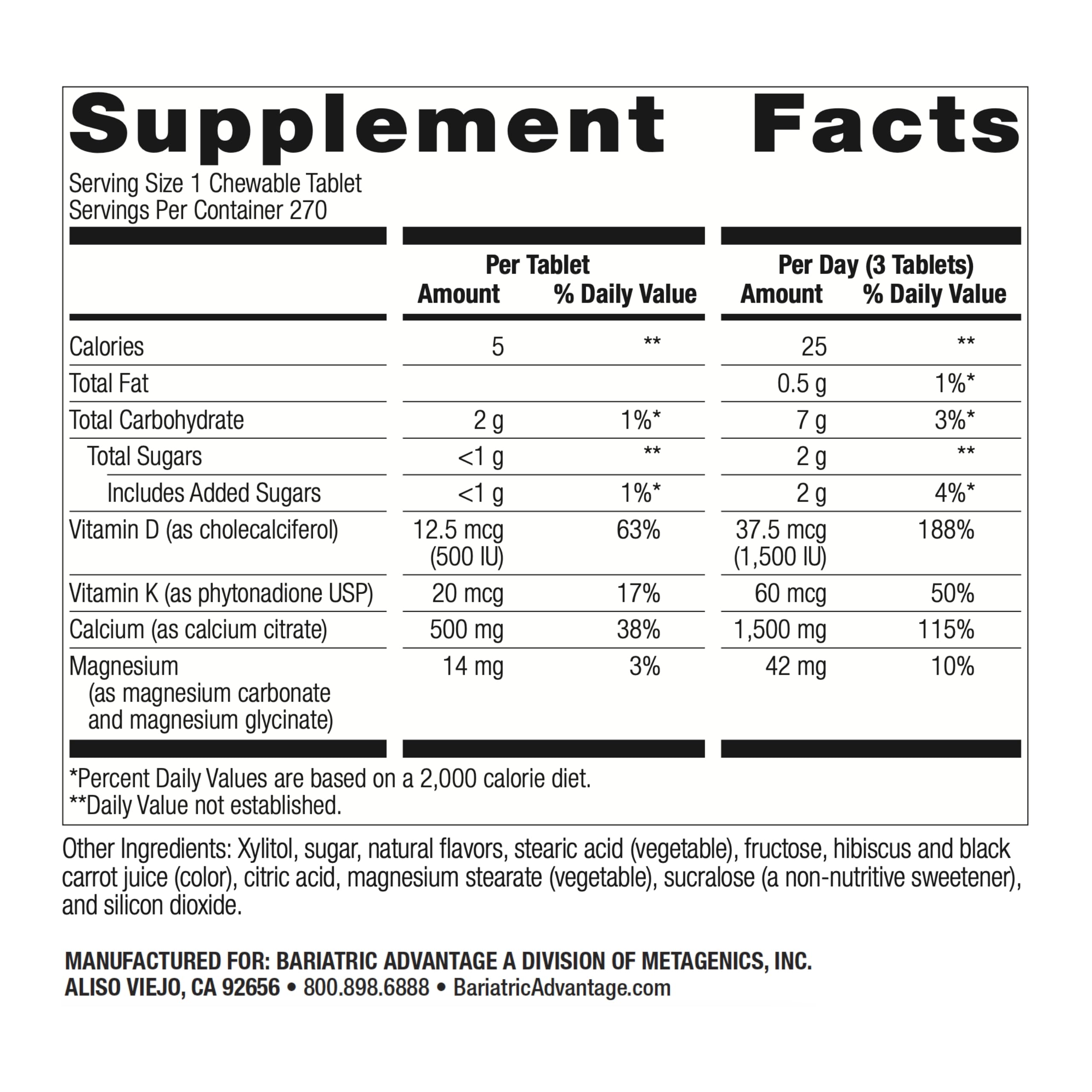 Bariatric Advantage Calcium Citrate Chewable 500mg with Vitamin D3 – Wild Cherry, 270 Count