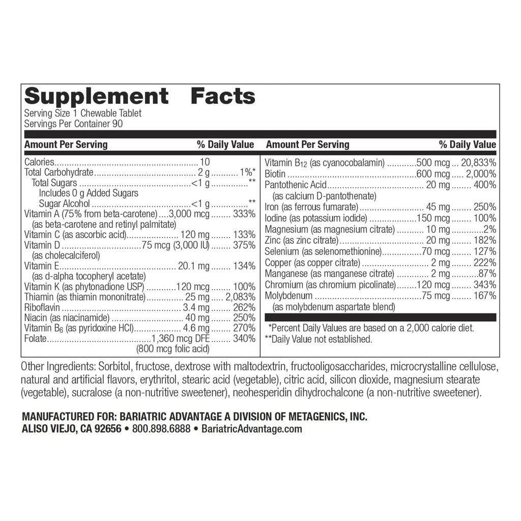 Bariatric Advantage Chewable Ultra Solo with Iron – Once-Per-Day Multivitamin for Bariatric Patients | Citrus | 90 Tablets