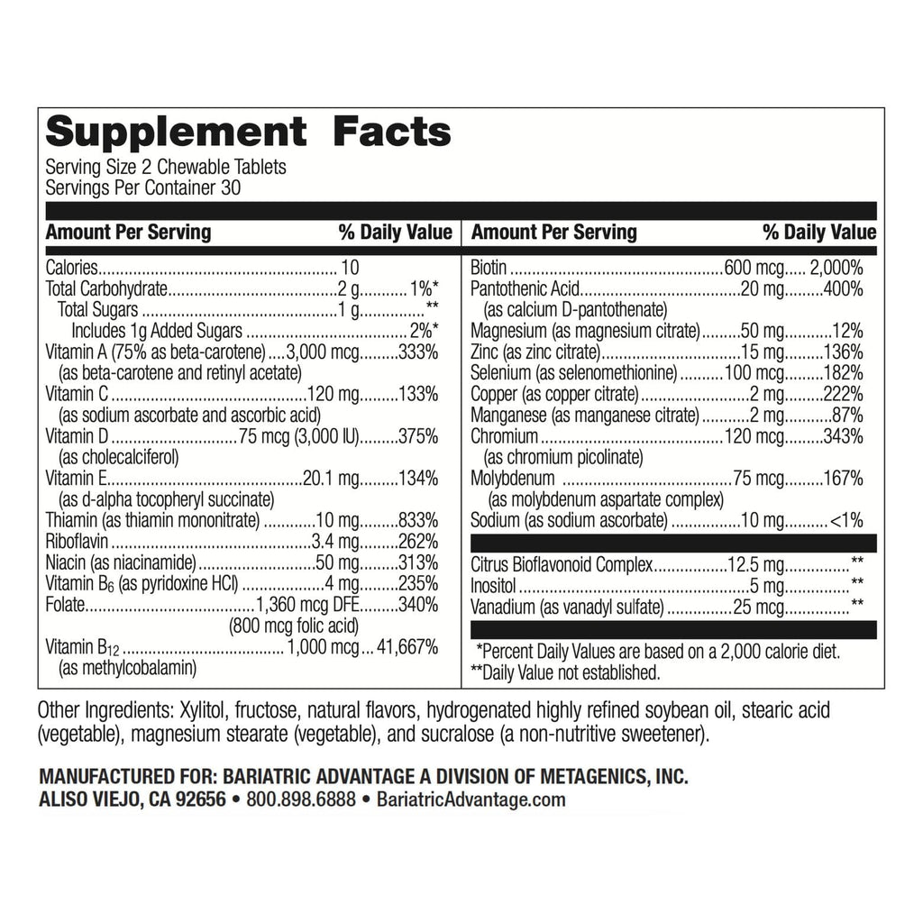 Bariatric Advantage Essential Multivitamin Without Iron – 200% DV, Orange, 60 Tablets