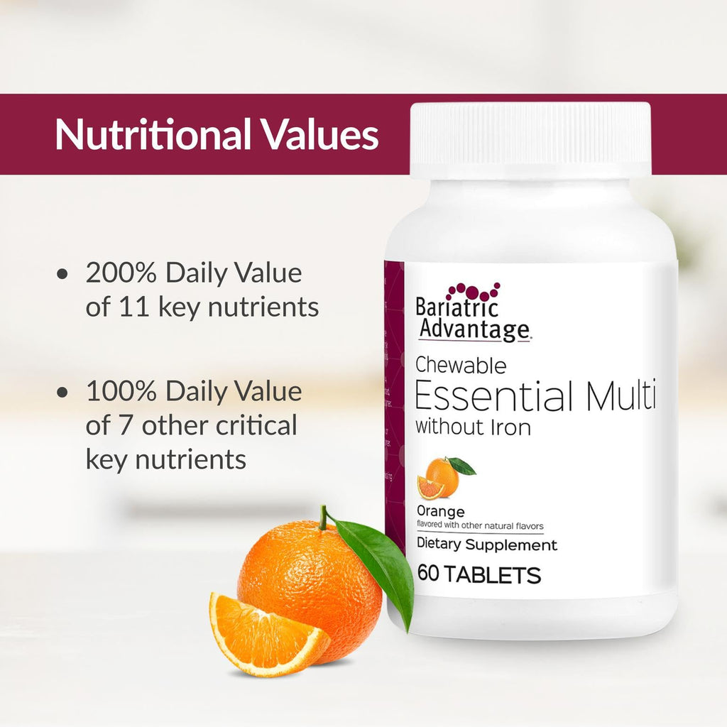 Bariatric Advantage Essential Multivitamin Without Iron – 200% DV, Orange, 60 Tablets