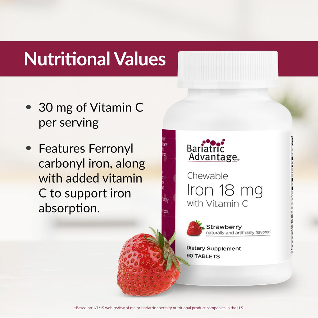 Bariatric Advantage Iron 18 mg with Vitamin C Chewable - Strawberry - 90 Tablets