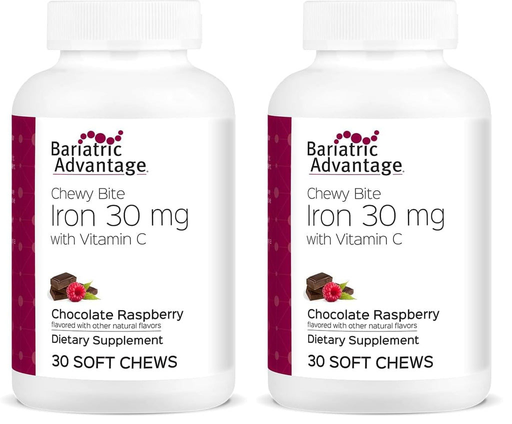 Bariatric Advantage Iron Chewy Bite Chocolate Raspberry Truffle (30 mg Iron, 60 mg Vitamin C) 30 Count (Pack of 2)