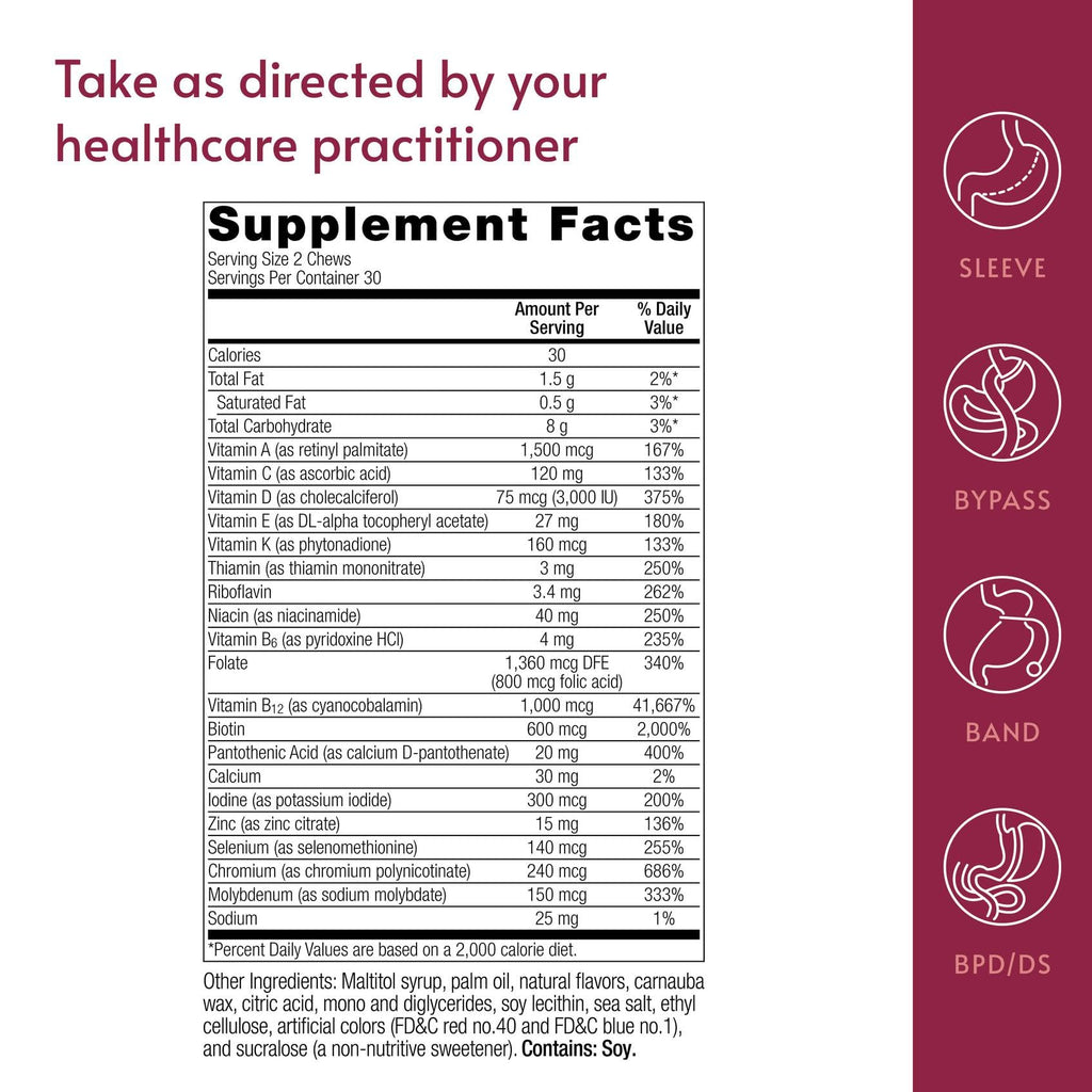 Bariatric Advantage Multi Chewy Bite – Soft Chew Multivitamin for Bariatric Patients, Black Grape, 60 Count