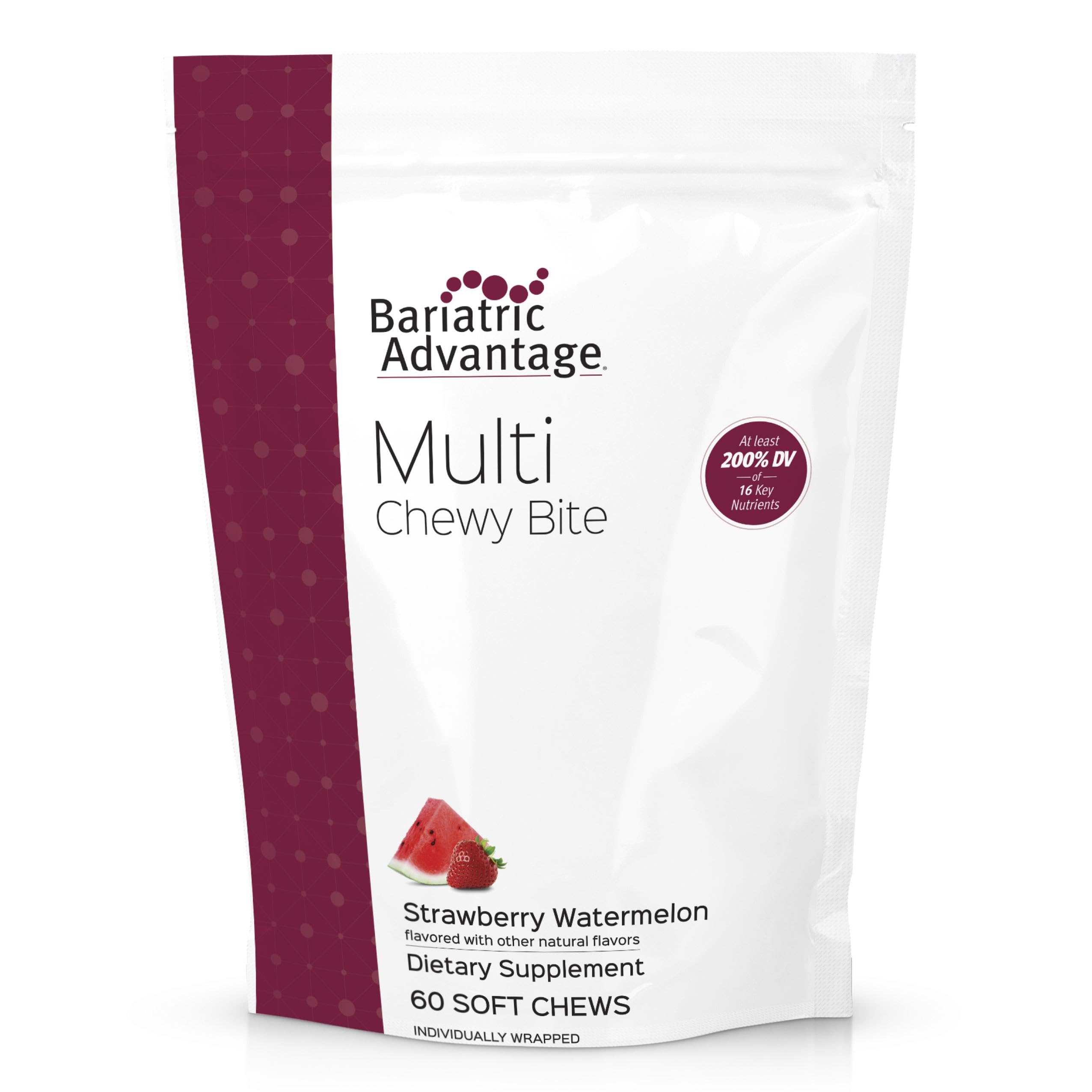 Bariatric Advantage Multi Chewy Bite – Soft Chew Multivitamin for Bariatric Patients, Strawberry Watermelon, 60 Count