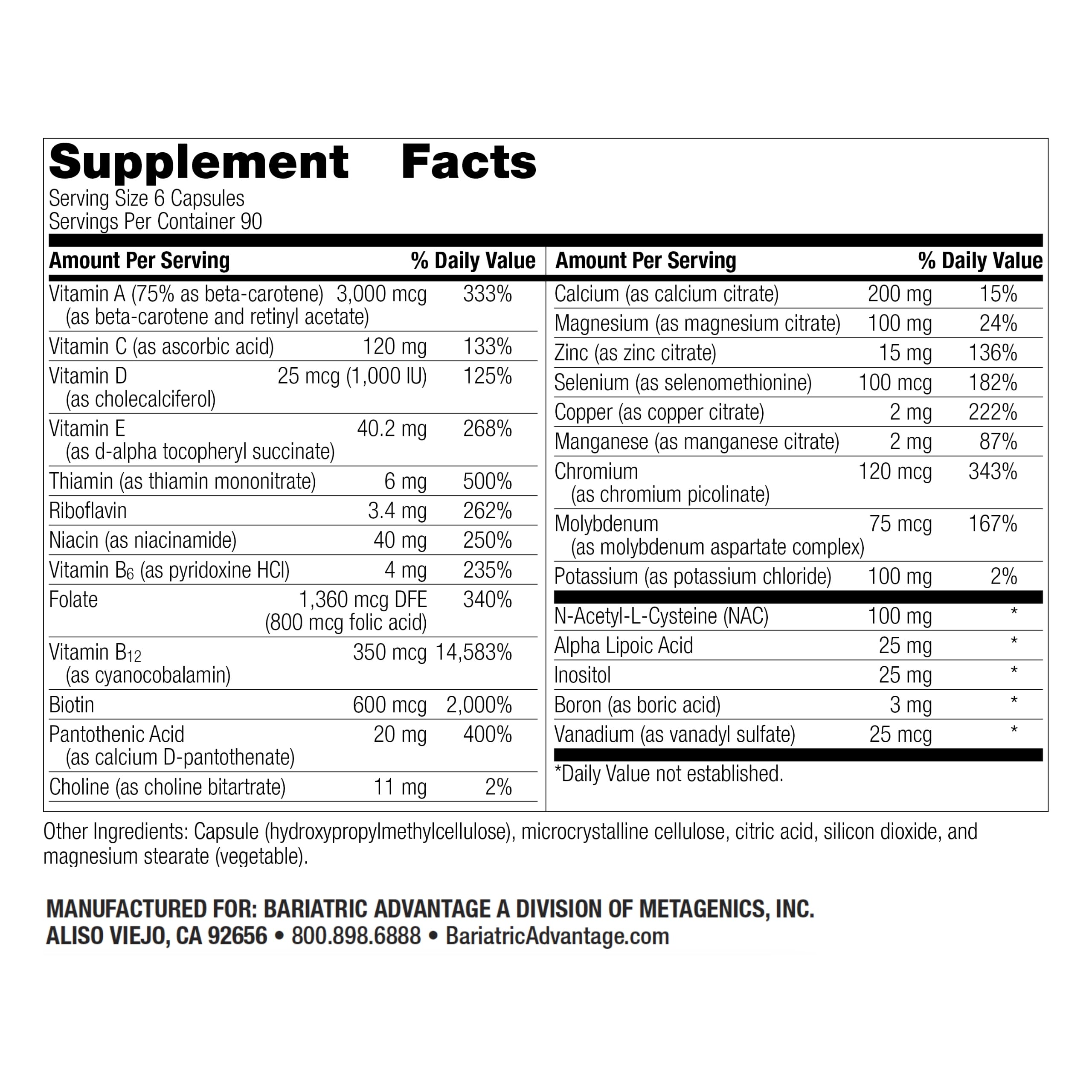 Bariatric Advantage Multi Formula Without Iron - High Potency Bariatric Multivitamin (540 Capsules)
