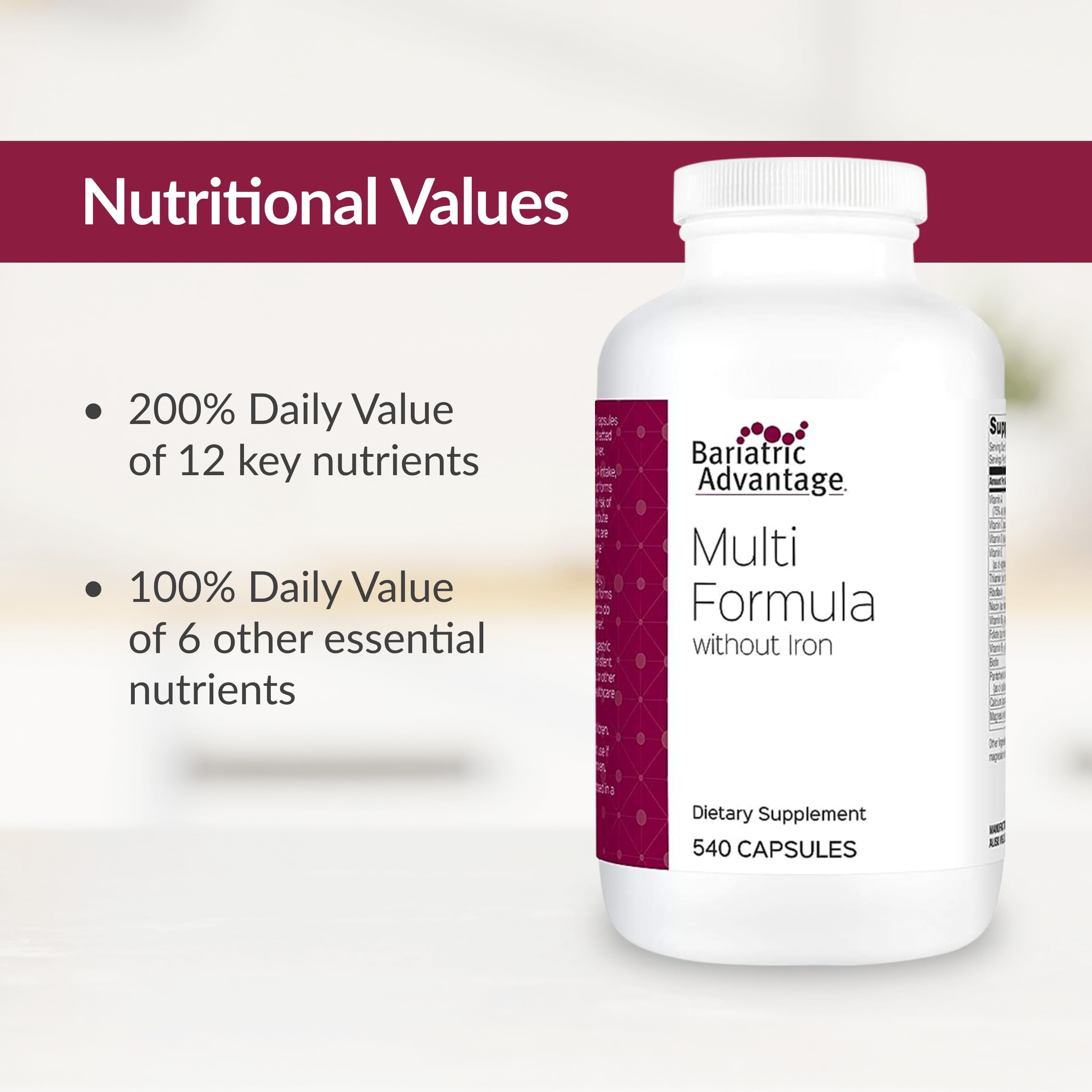 Bariatric Advantage Multi Formula Without Iron - High Potency Bariatric Multivitamin (540 Capsules)