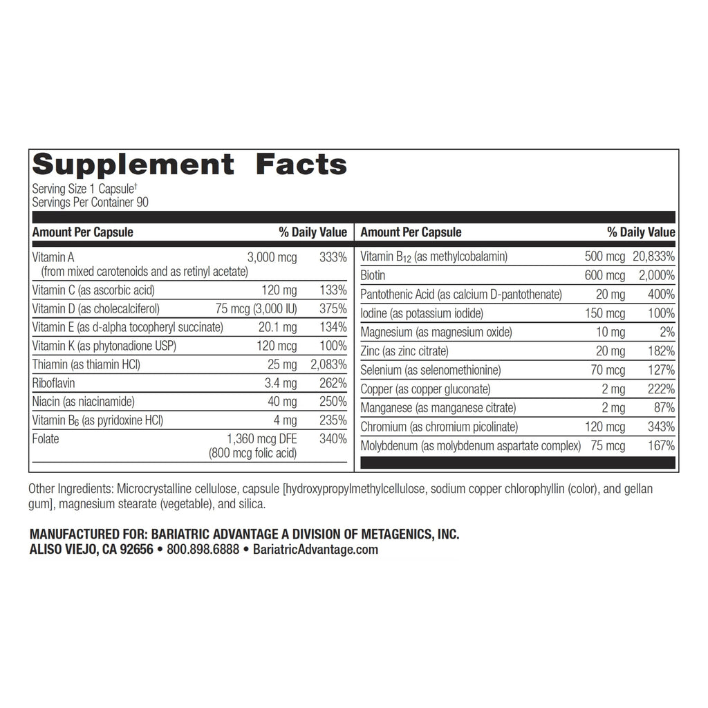 Bariatric Advantage Ultra Solo Without Iron – Once-Per-Day Bariatric Multivitamin (Gluten-Free) – 90 Count