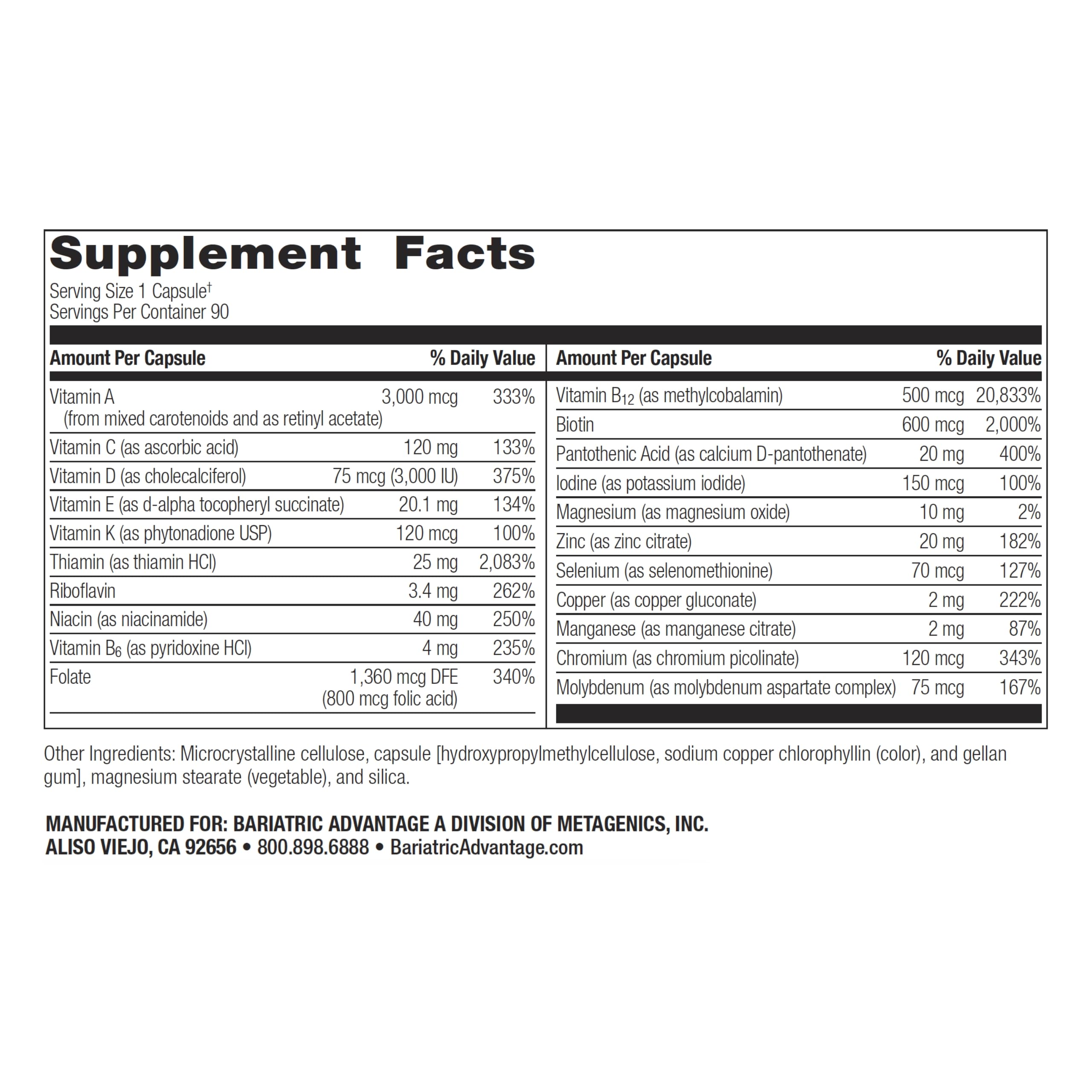 Bariatric Advantage Ultra Solo Without Iron – Once-Per-Day Bariatric Multivitamin (Gluten-Free) – 90 Count