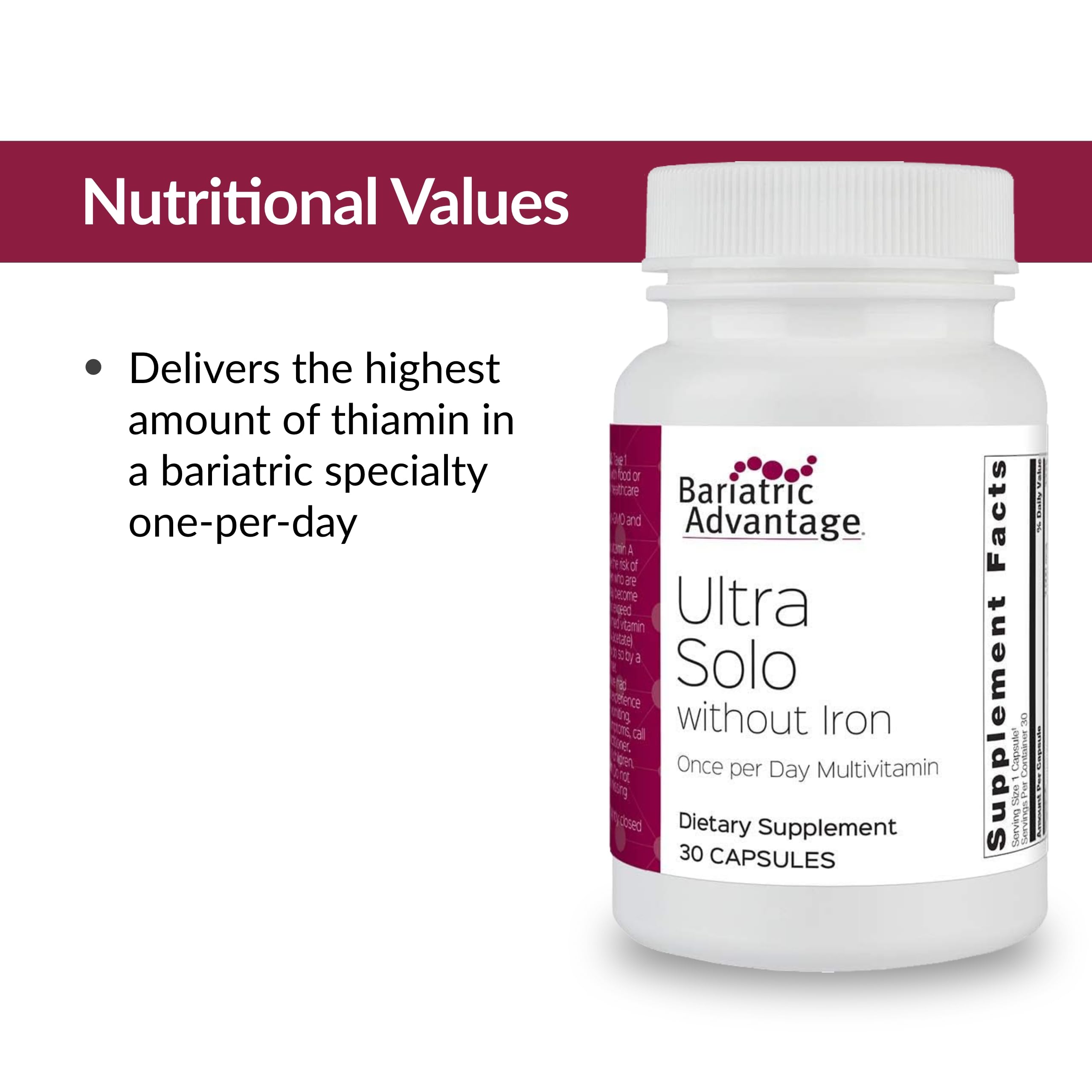 Bariatric Advantage Ultra Solo Without Iron – Once-Daily Bariatric Multivitamin (Gluten Free) 30 Count