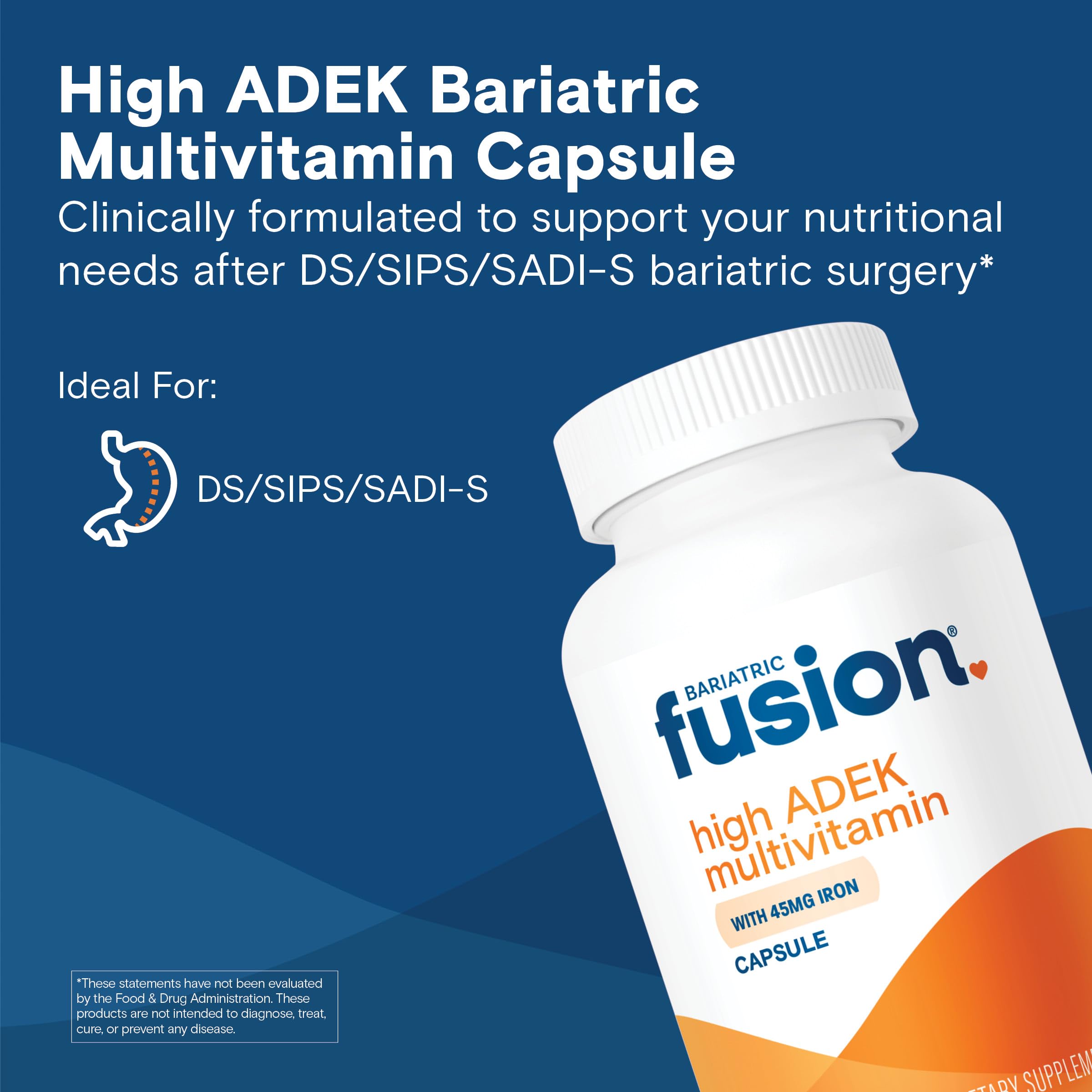 Bariatric Fusion High ADEK Multivitamin Capsule with 45 mg Iron | 1080 Caps | 1 Year Supply | Duodenal Switch
