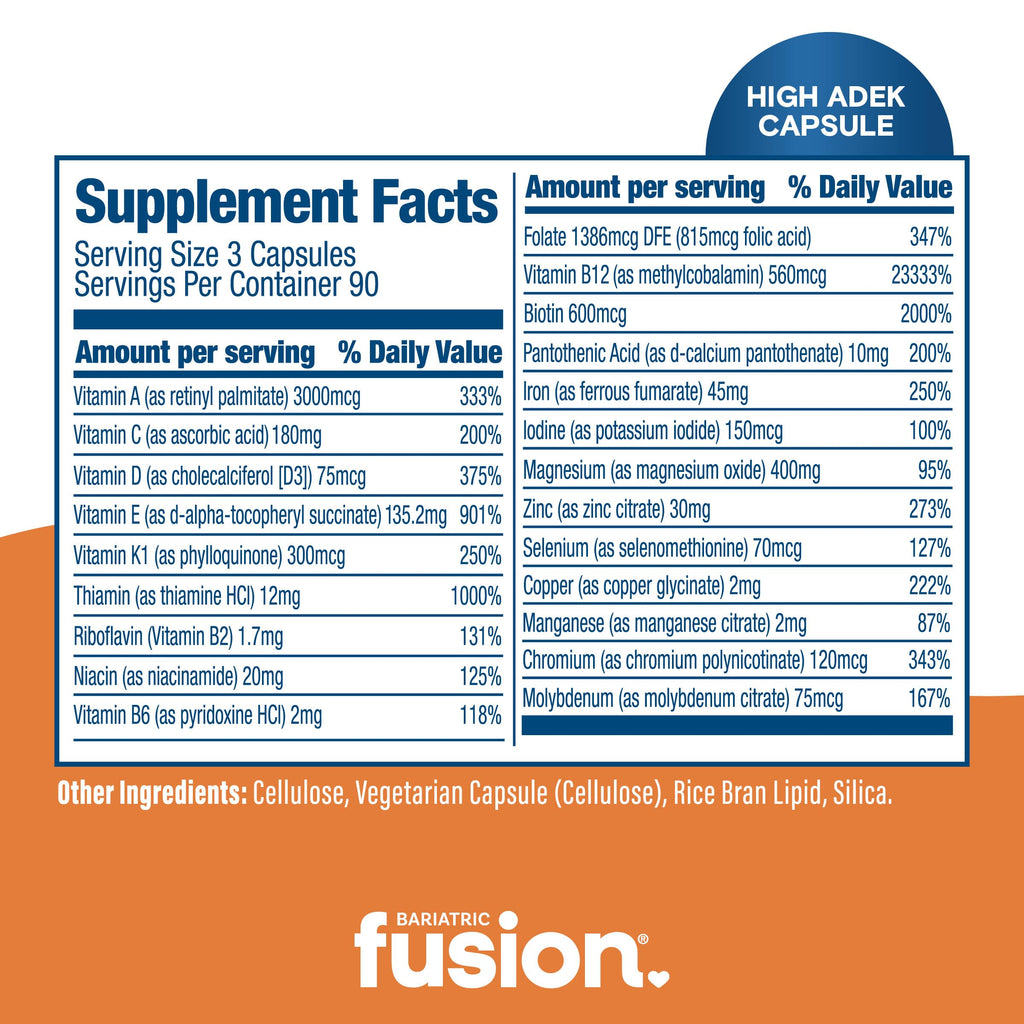 Bariatric Fusion High ADEK Multivitamin Capsule with 45 mg Iron | 1080 Caps | 1 Year Supply | Duodenal Switch