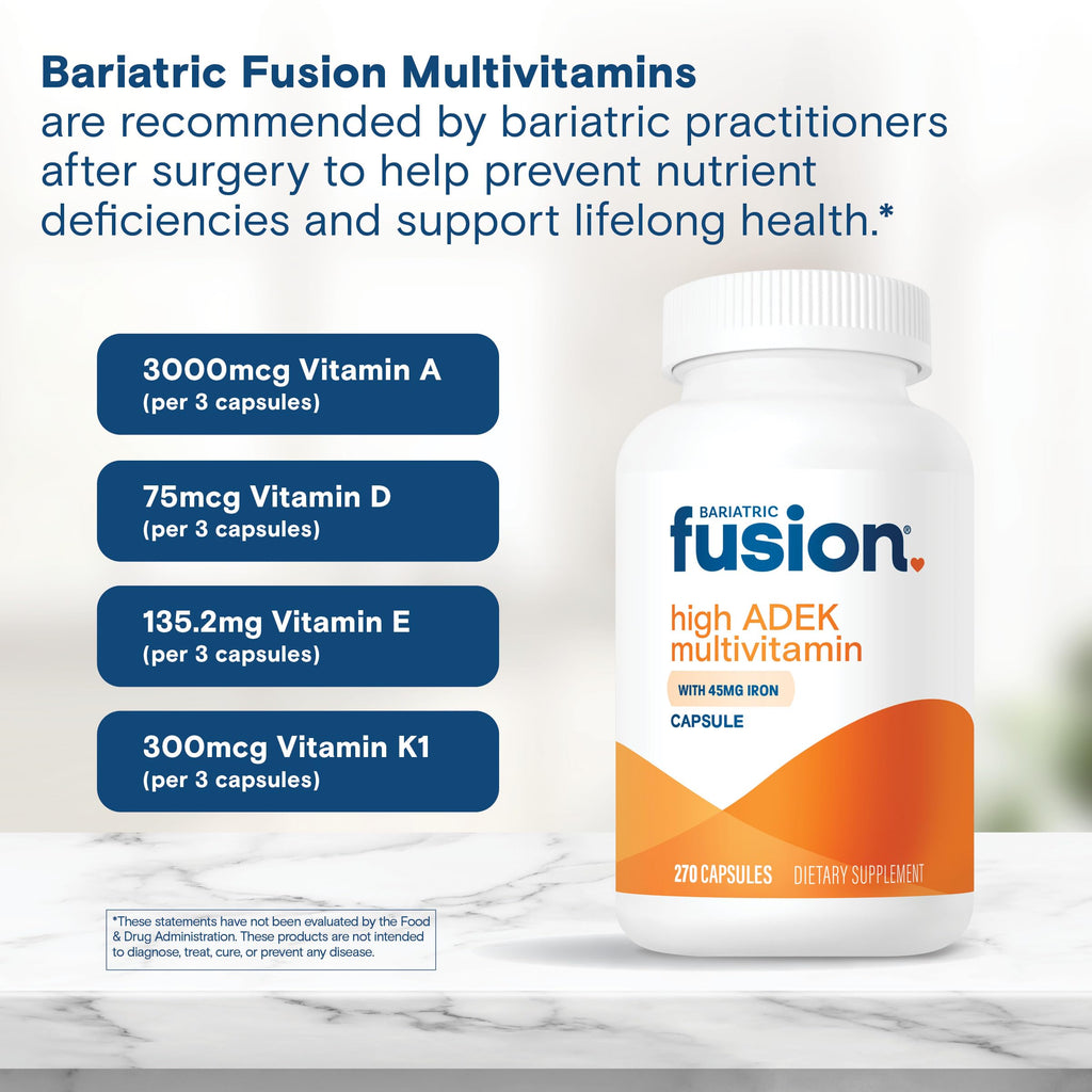 Bariatric Fusion High ADEK Multivitamin Capsule with 45 mg Iron | 1080 Caps | 1 Year Supply | Duodenal Switch