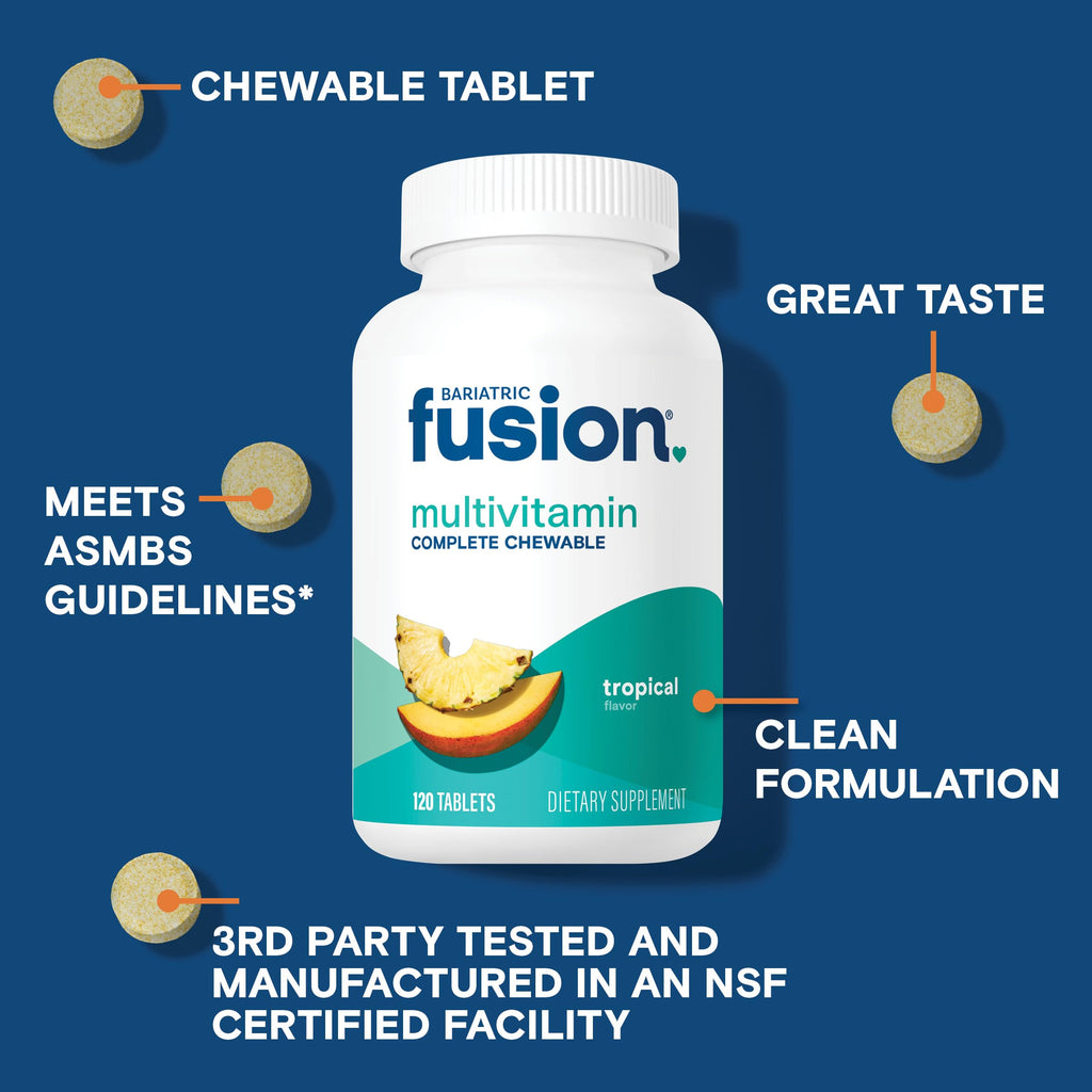 Bariatric Fusion Multivitamin with Iron – Complete Chewable (Tropical) for Gastric Bypass & Sleeve Gastrectomy | One Month Supply