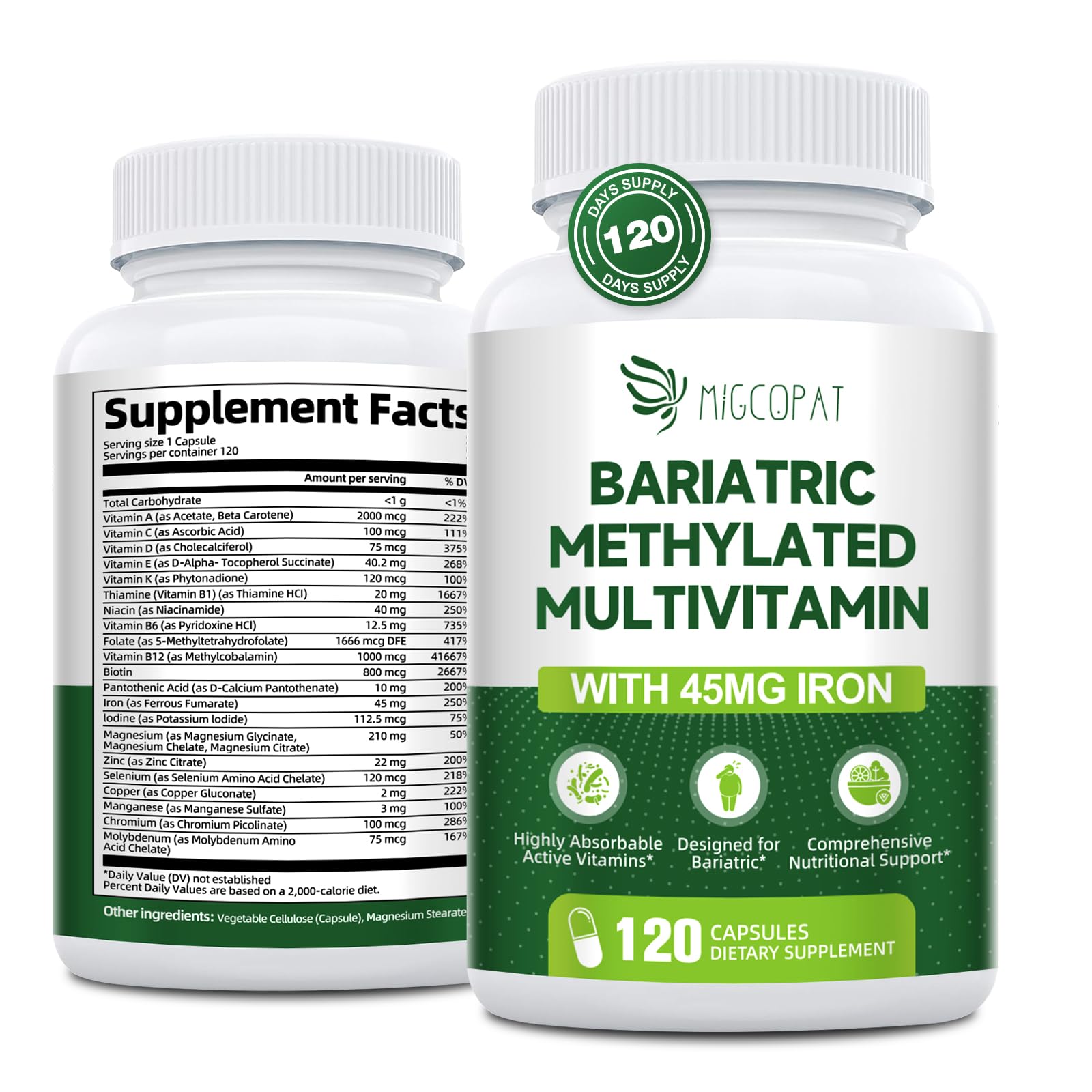 Bariatric Multivitamin with Iron 45mg – Post-Surgery Vitamins (120 Caps)