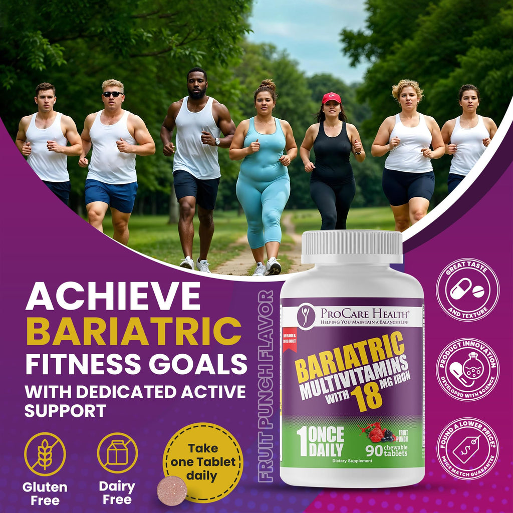 ProCare Health Bariatric Chewable Multivitamin with Iron 18mg (90 Tablets) - Fruit Punch Flavor - For Gastric Bypass & Sleeve Gastrectomy Patients* (3 Month Supply)